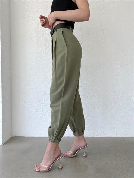 Keten Jogger Pantolon Haki Yeşil