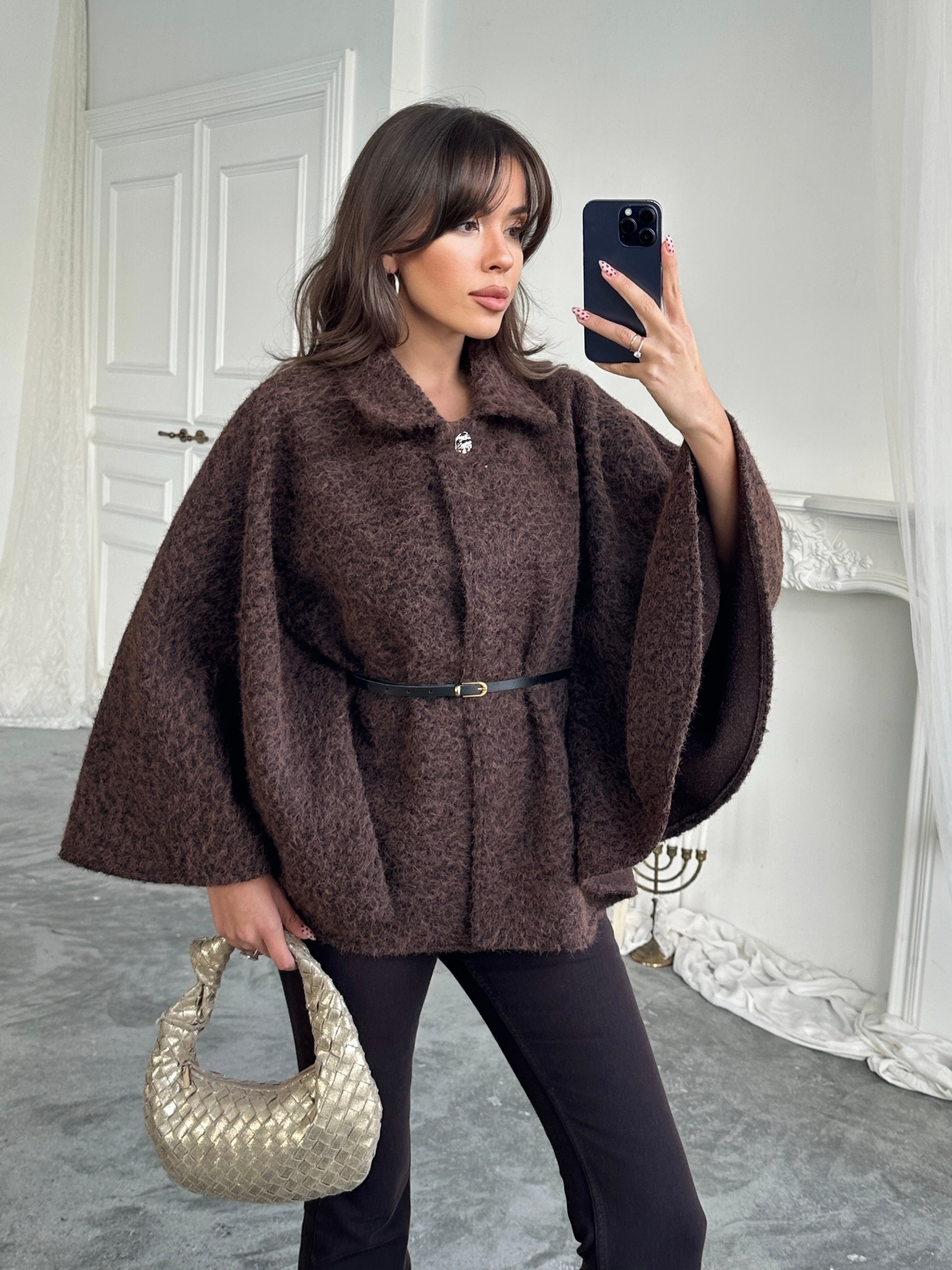 Kırçıllı Kaşe Panço  - Kahverengi