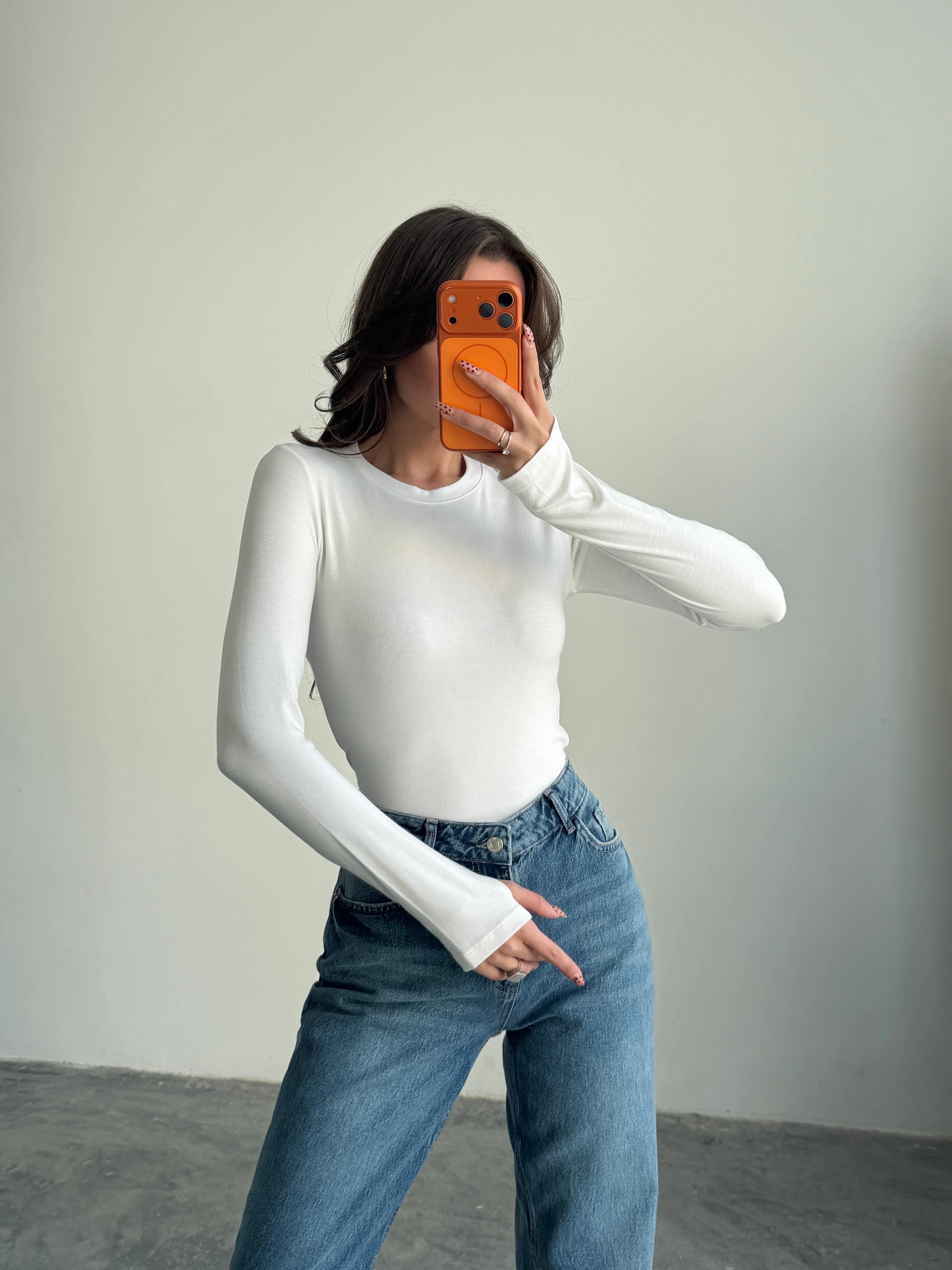 Parmak Geçirmeli Bluz - Ekru