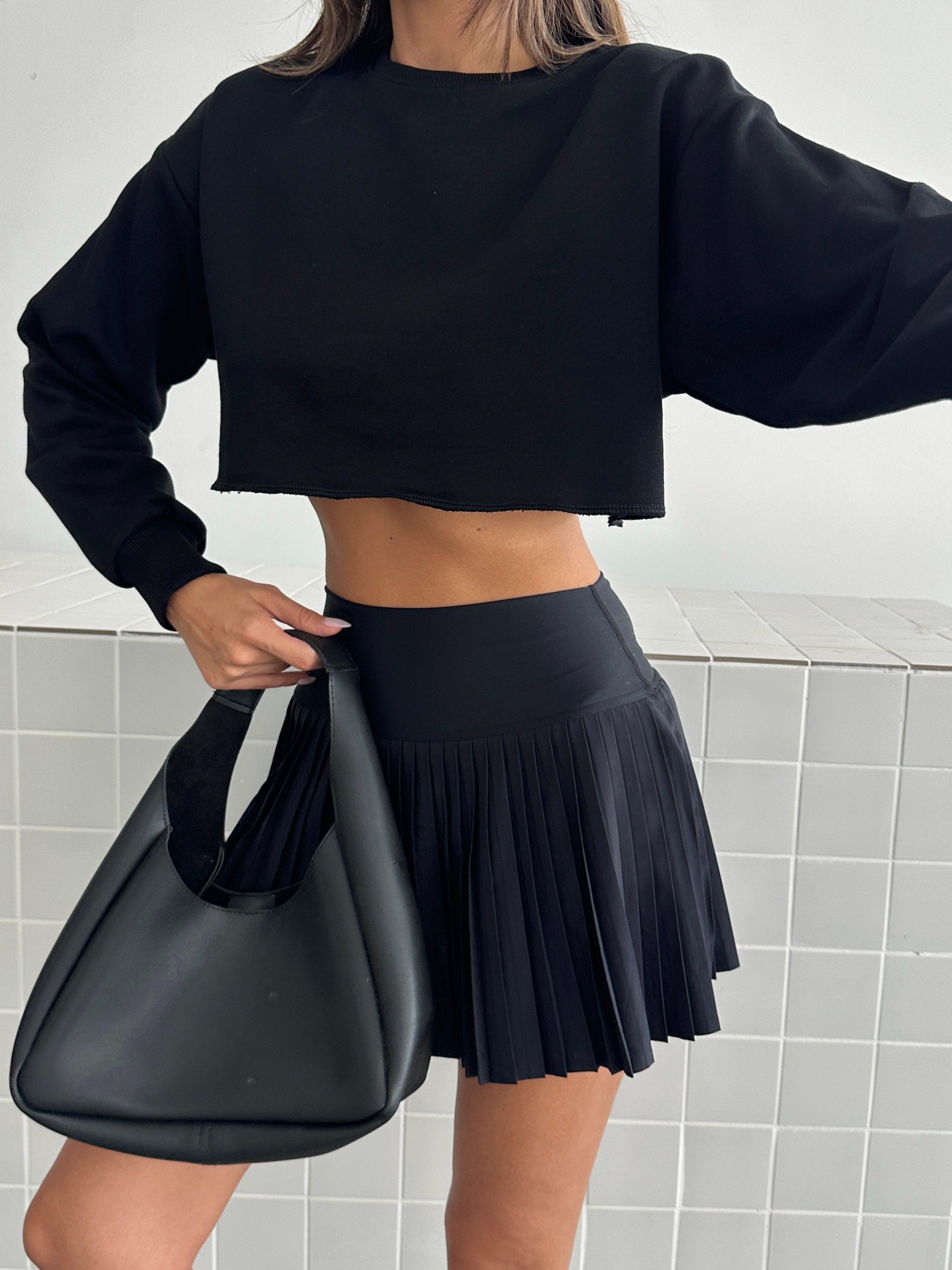 Dikişsiz Crop Sweat - Siyah