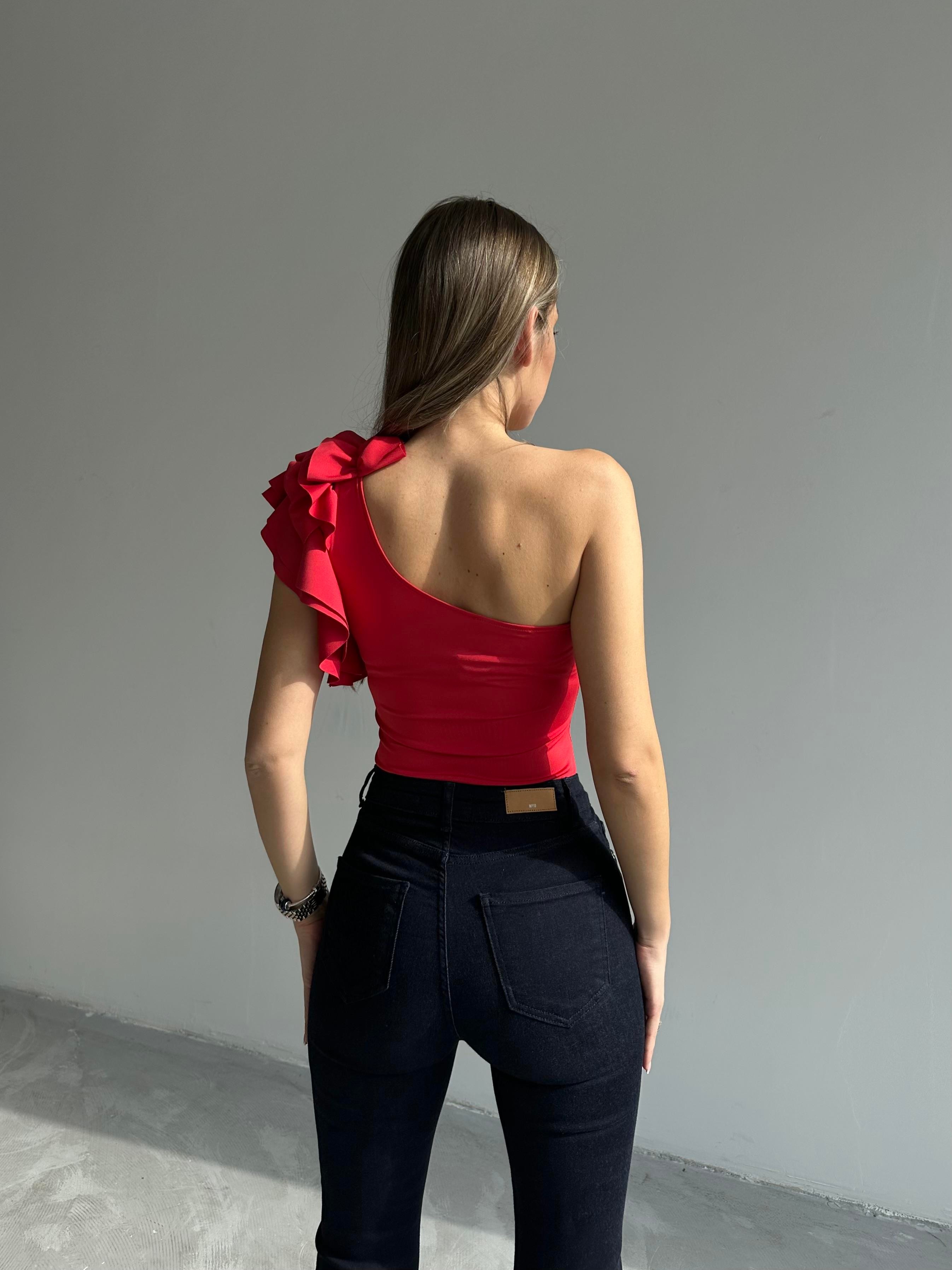 Berry Tek Omuz Bodysuit Kırmızı