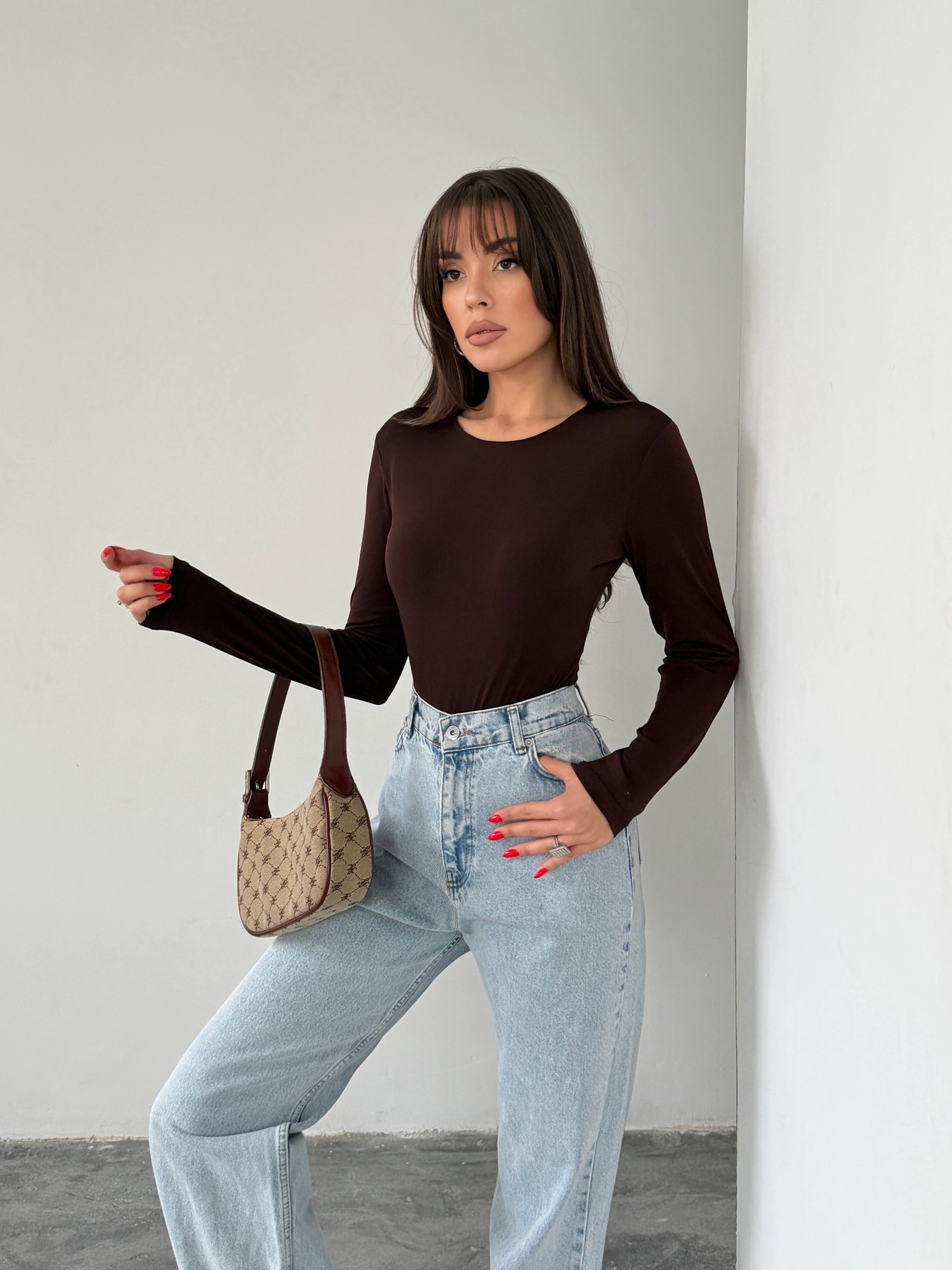 Bisiklet Yaka Bodysuit - Kahve