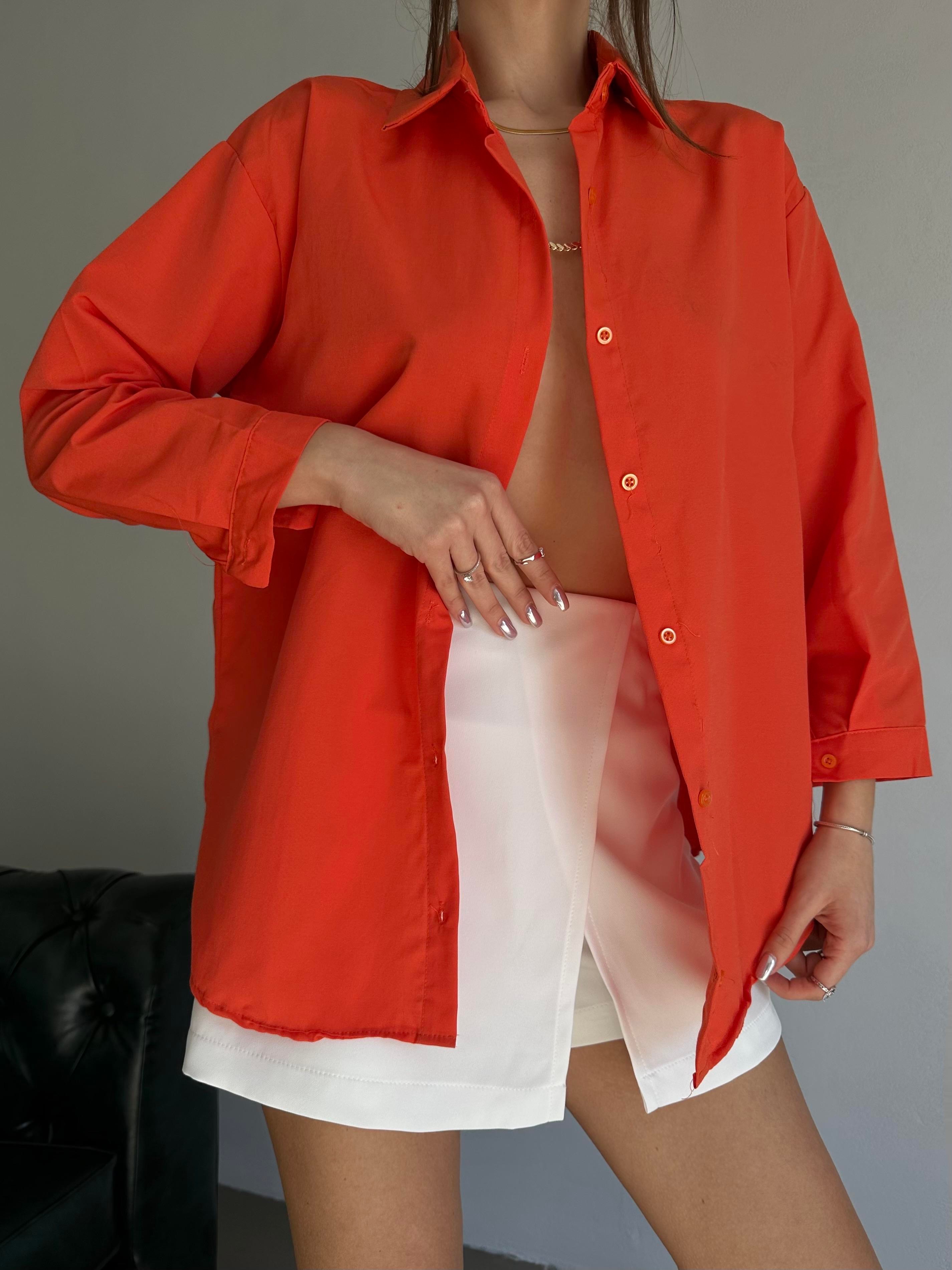 Oversize Basic Gömlek Turuncu