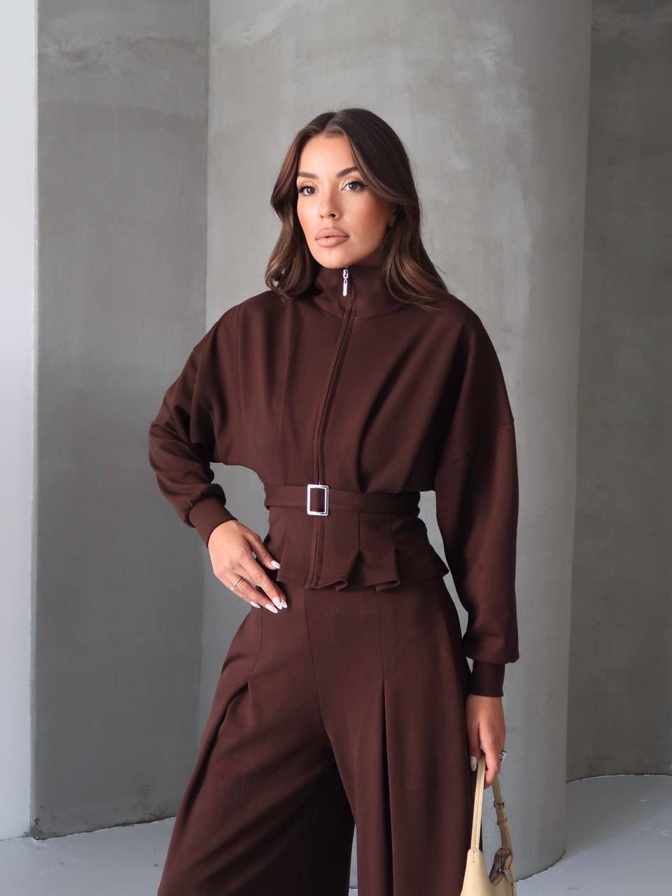 Beli Kemerli İkili Takım  - Vizon