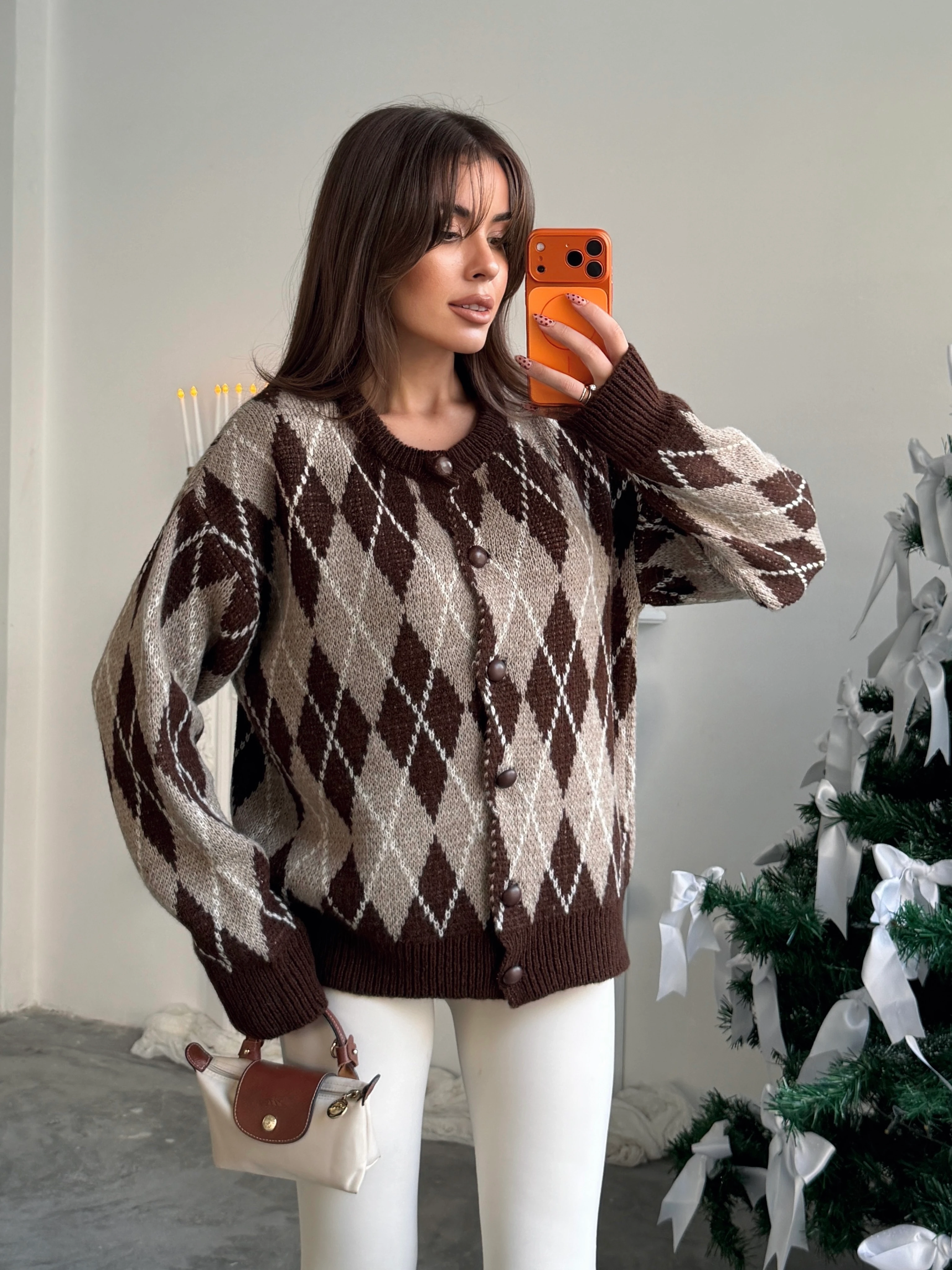 Bisiklet Yaka Baklava Desenli Hırka