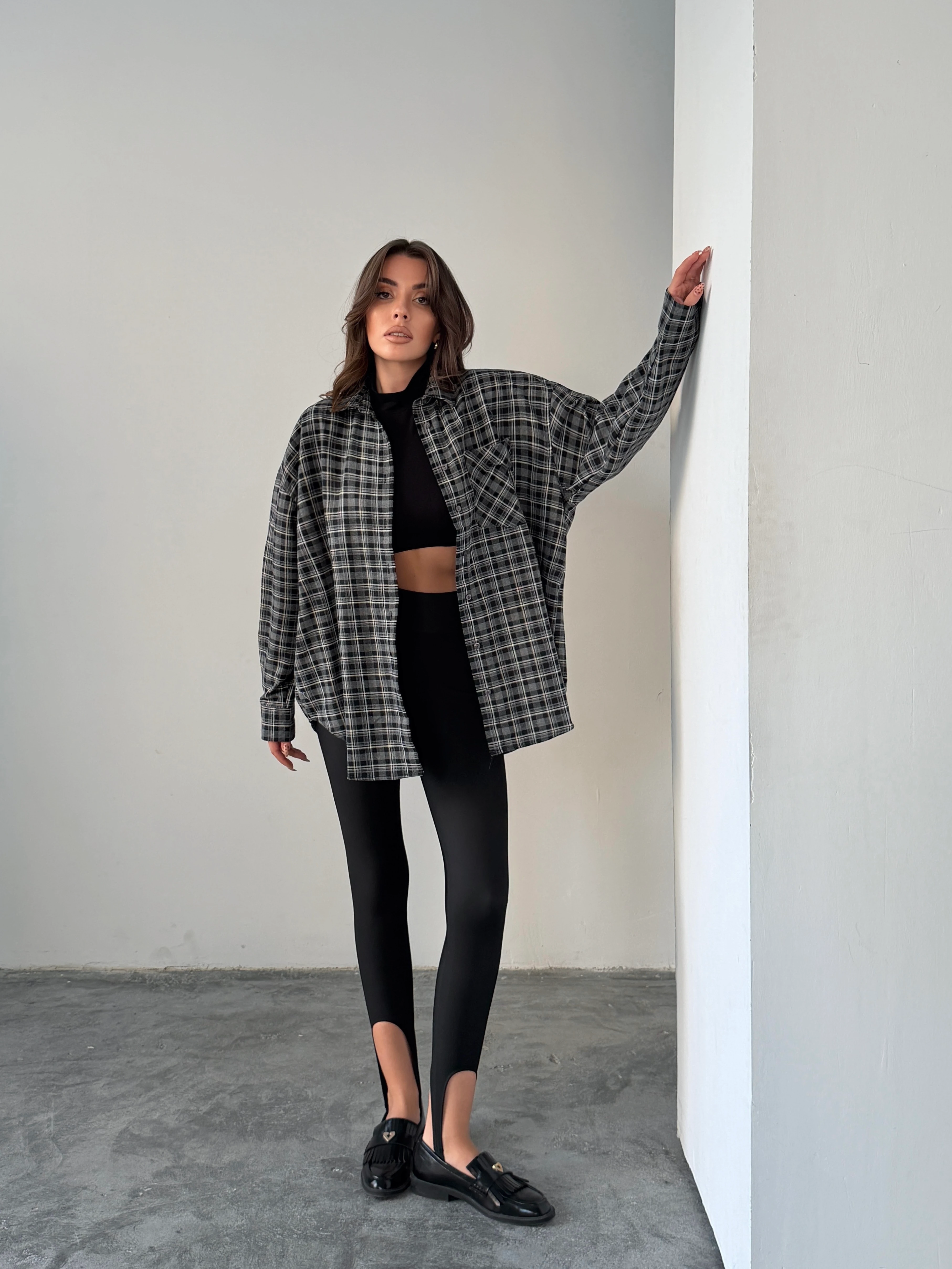 Kareli Oversize Gömlek - Siyah