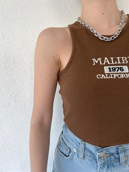Halter Yaka Malibu Fitilli Crop Kahverengi