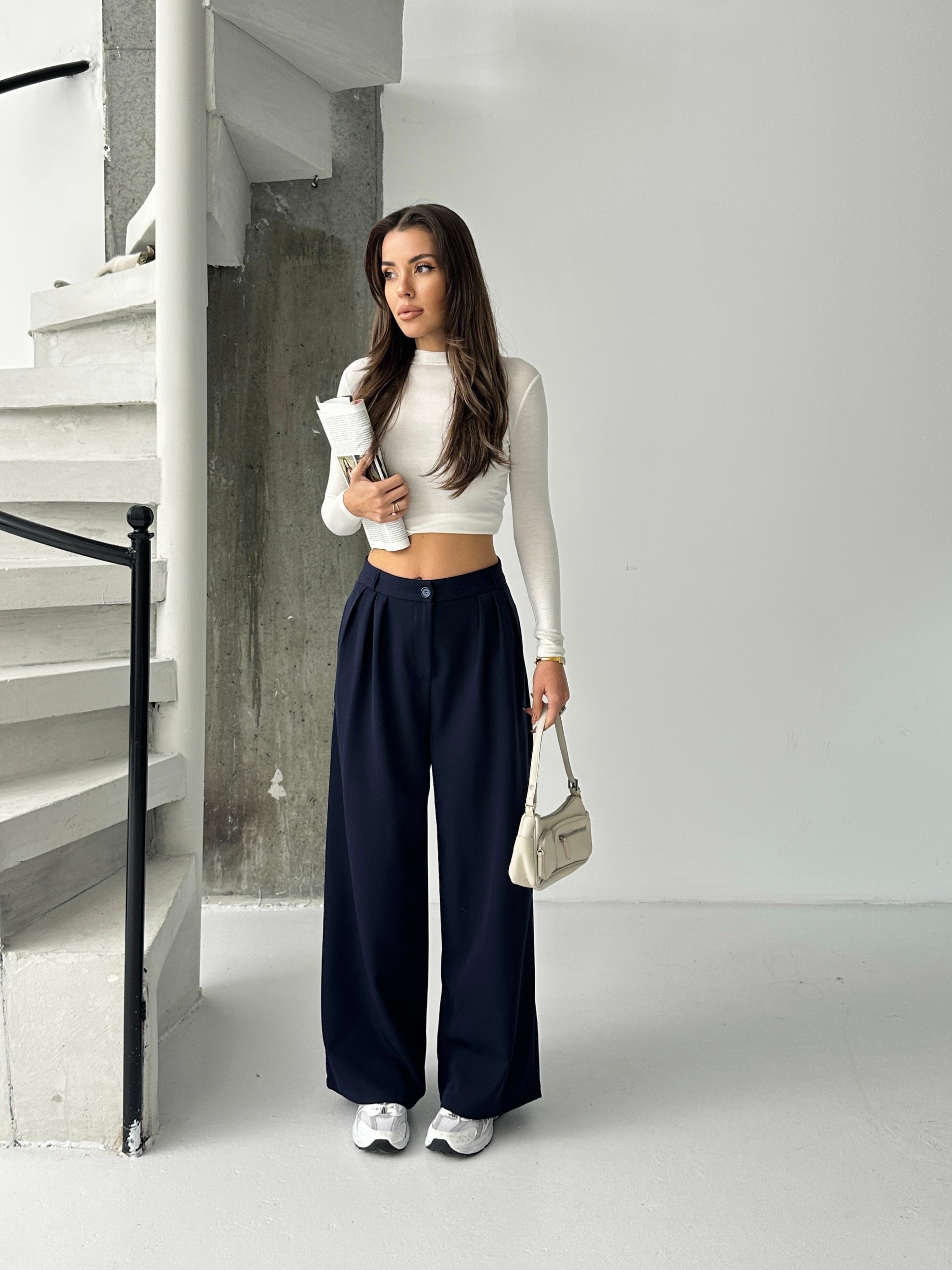 Üç Pile Palazzo Pantolon - Lacivert