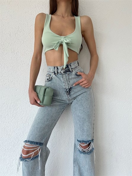 Fiyonklu U Yaka Crop Mint