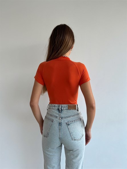 Fermuarlı Dik Yaka Sandy Bodysuit Oranj