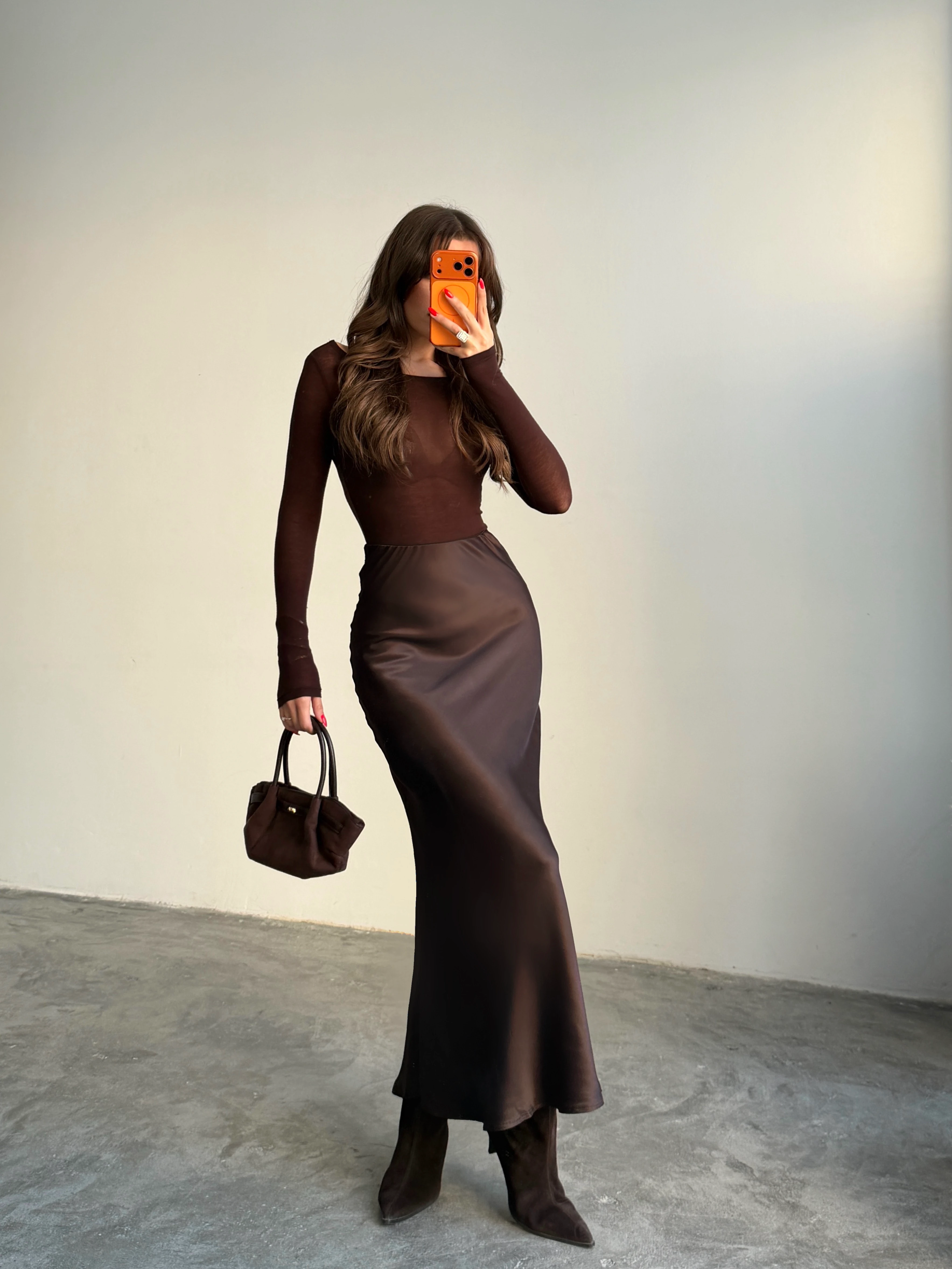 Düz Maxi Saten Etek