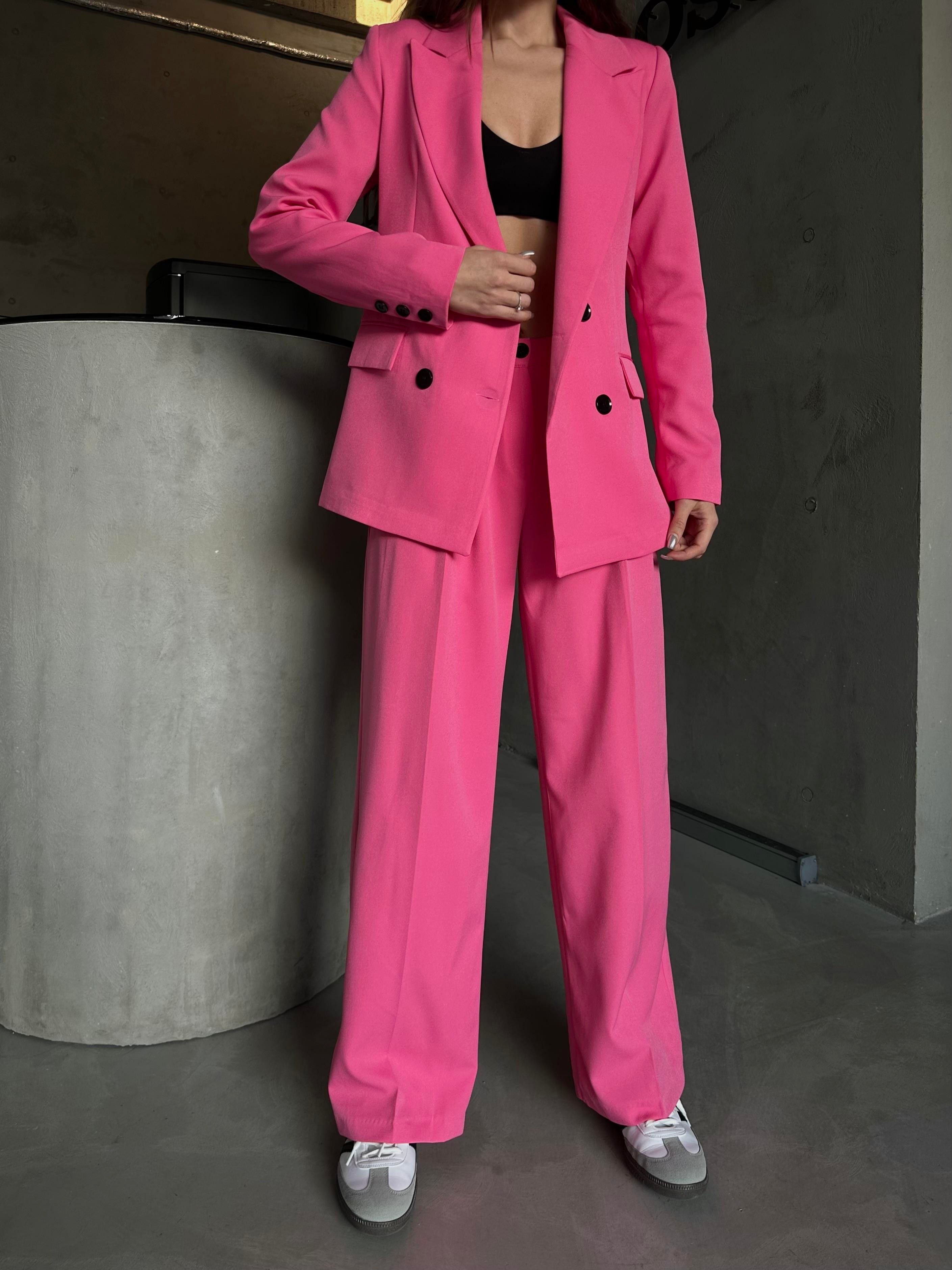 4 Düğme Blazer Takım Pembe