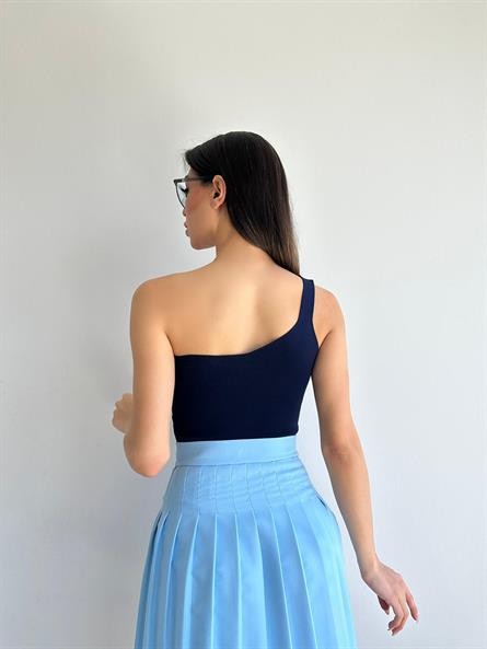 Tek Kol Triko Crop Lacivert