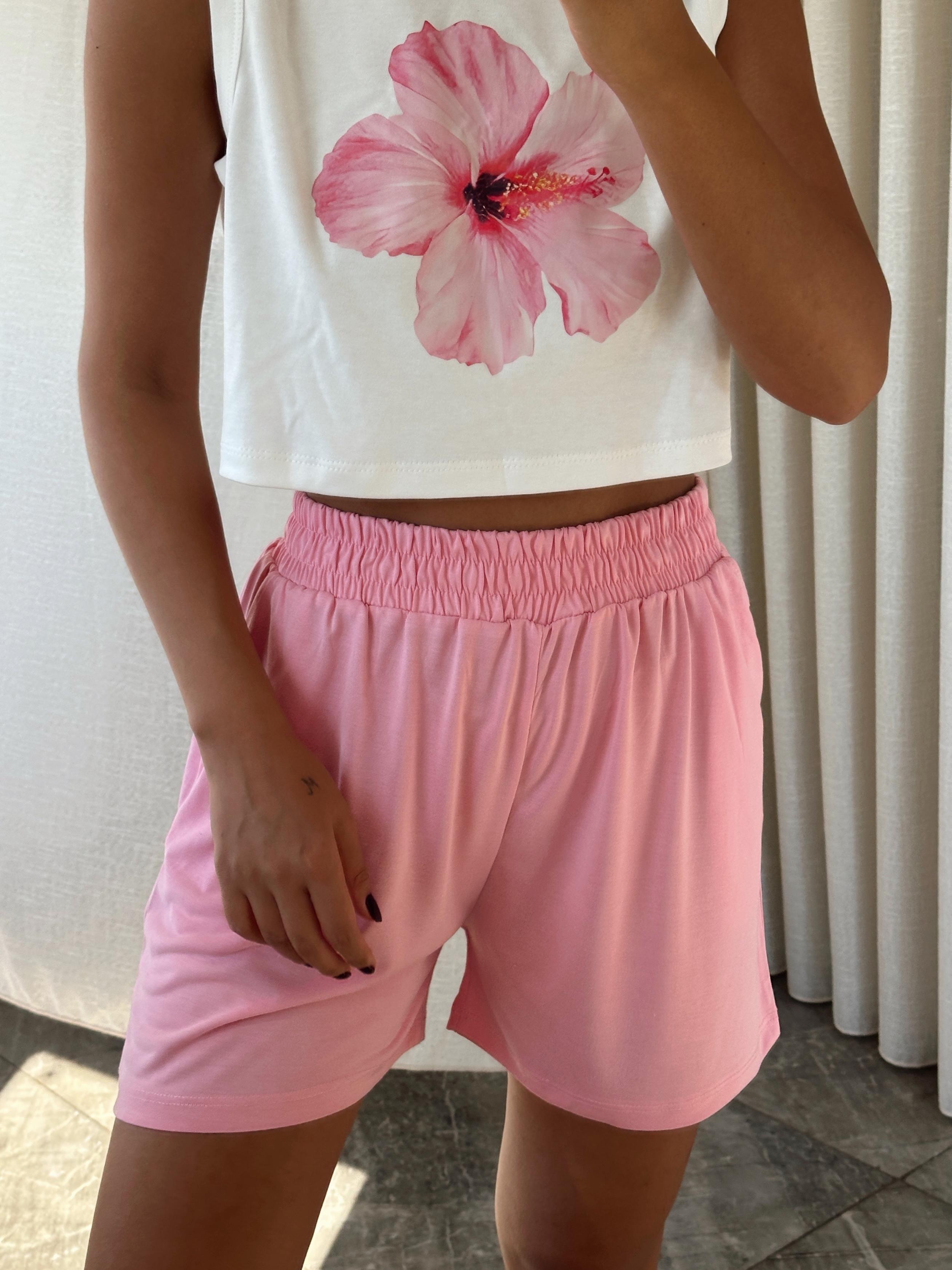 Bel Lastik Modal Şort - Pembe