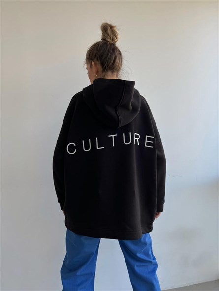 Culture Alt Büzgü Oversize Sweatshirt Siyah