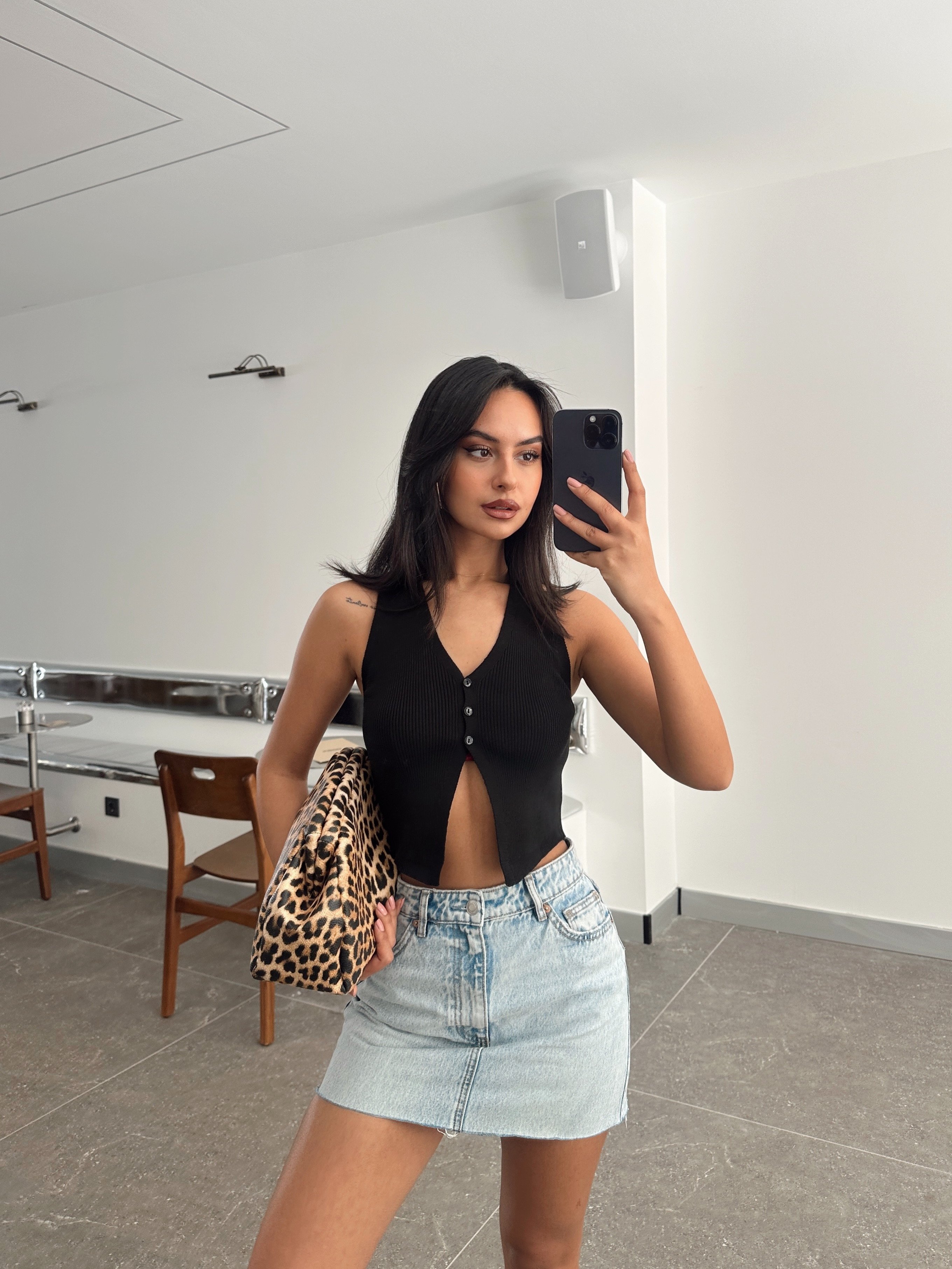 Düğmeli Crop Yelek