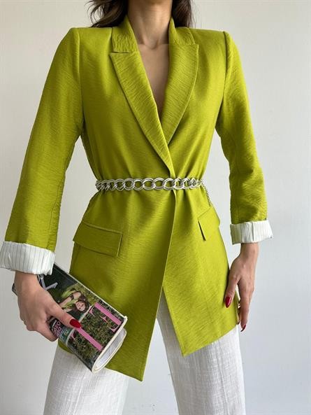 Tiril Keten Blazer Ceket Yağ Yeşili