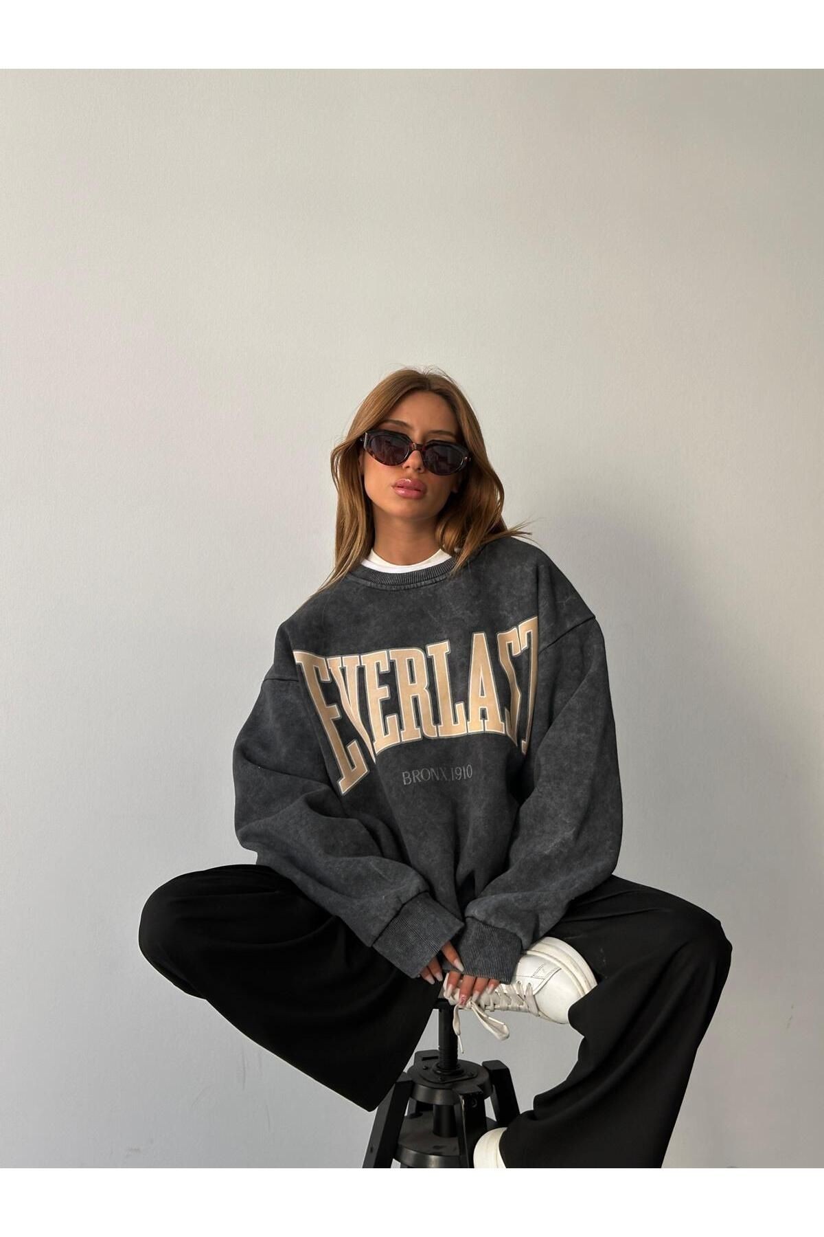 Everlast Baskı Sweat Füme Yıkama