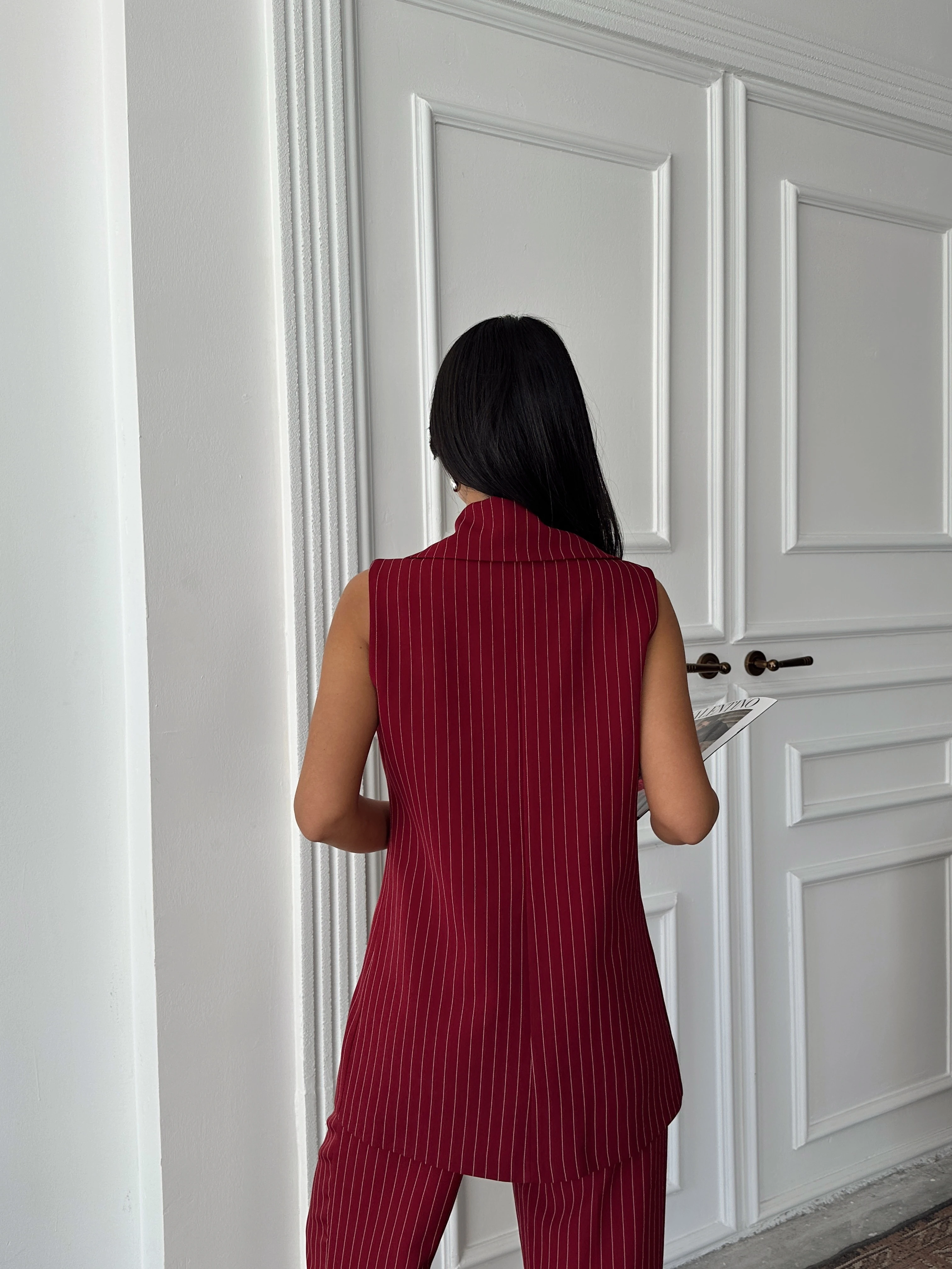 Ceket Yaka Line Yelek - Bordo