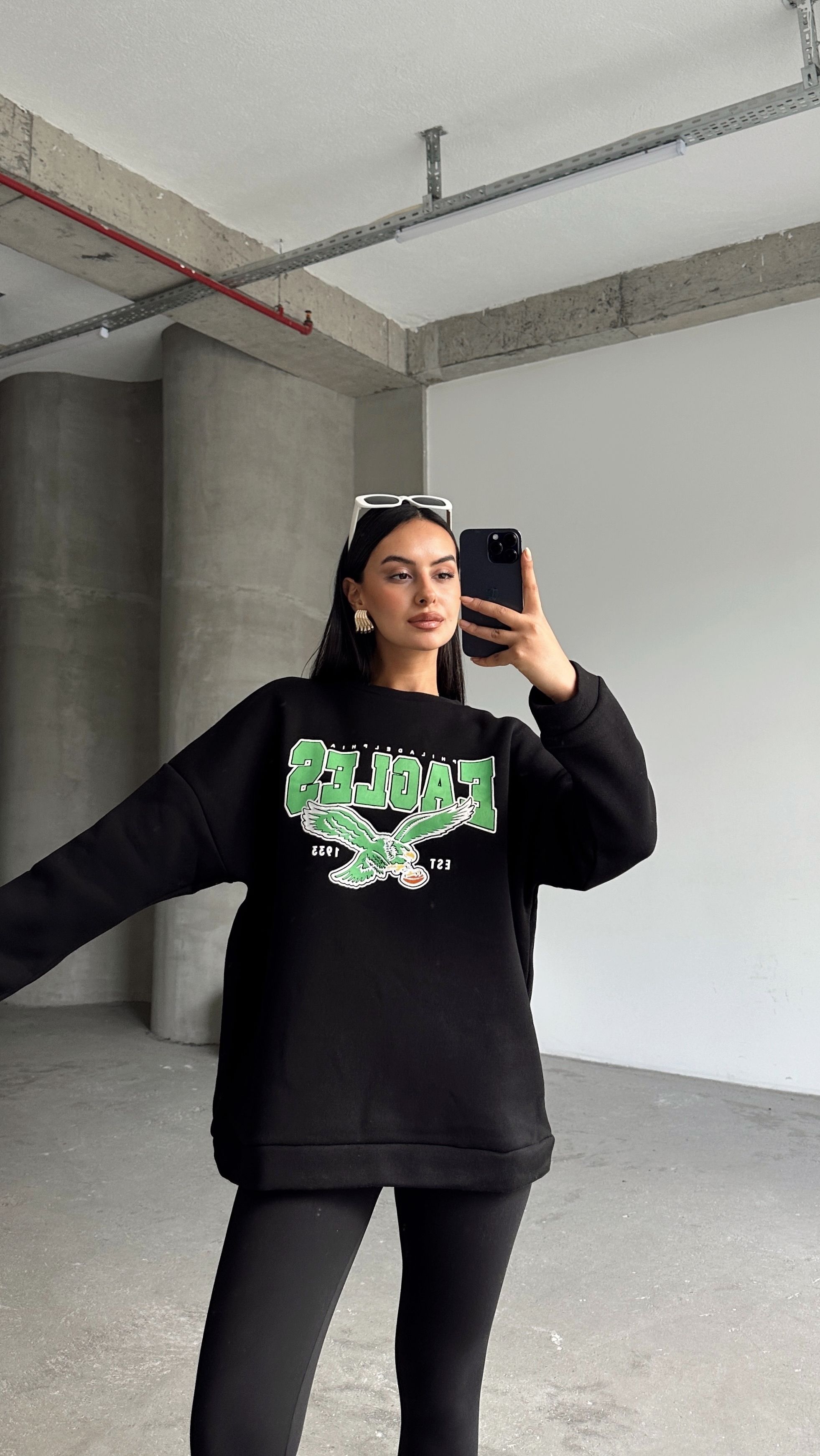 Eagles Üç İplik Oversize Sweat Siyah