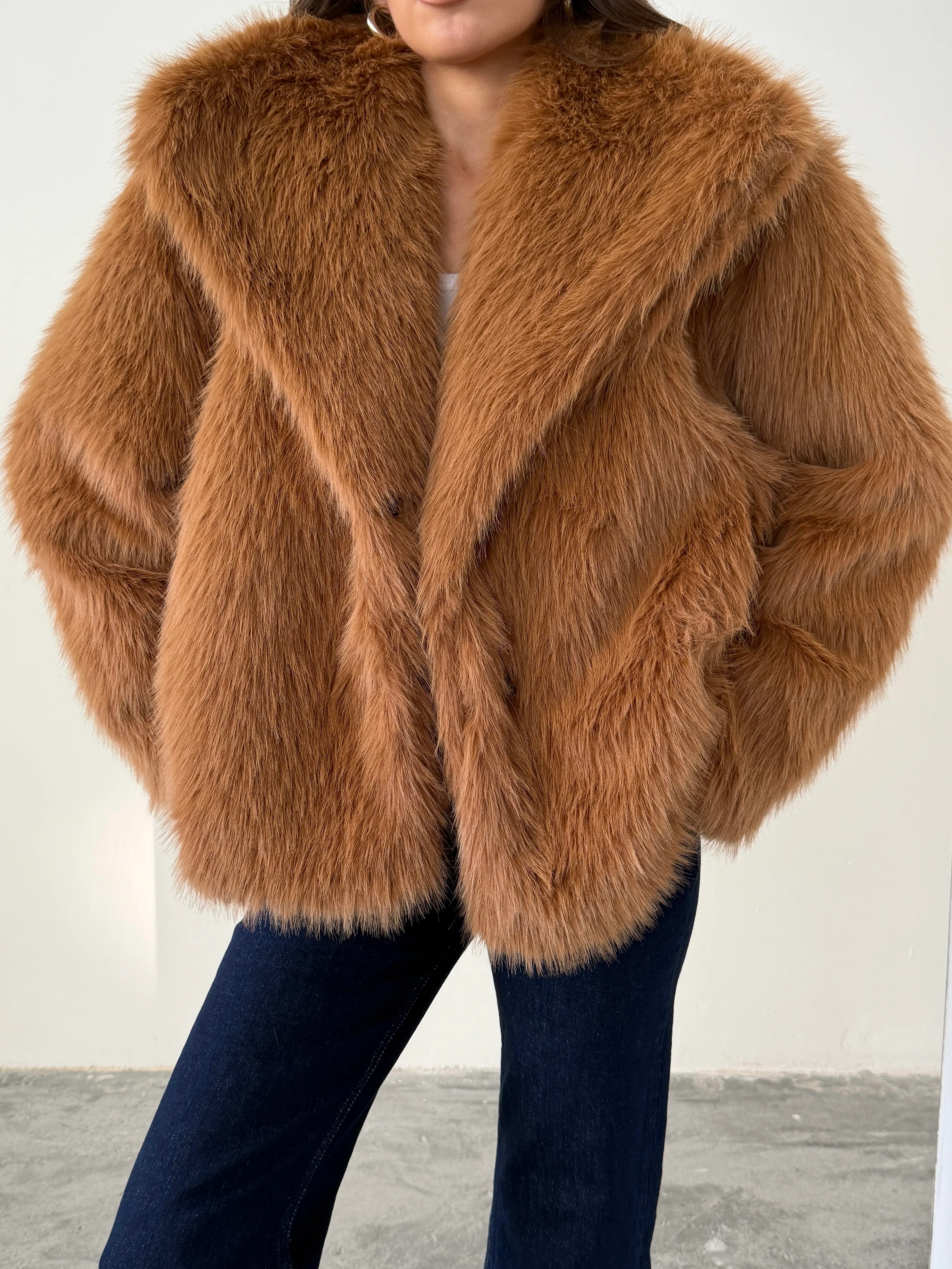 Çıtçıtlı Suni Kürk Ceket - Taba