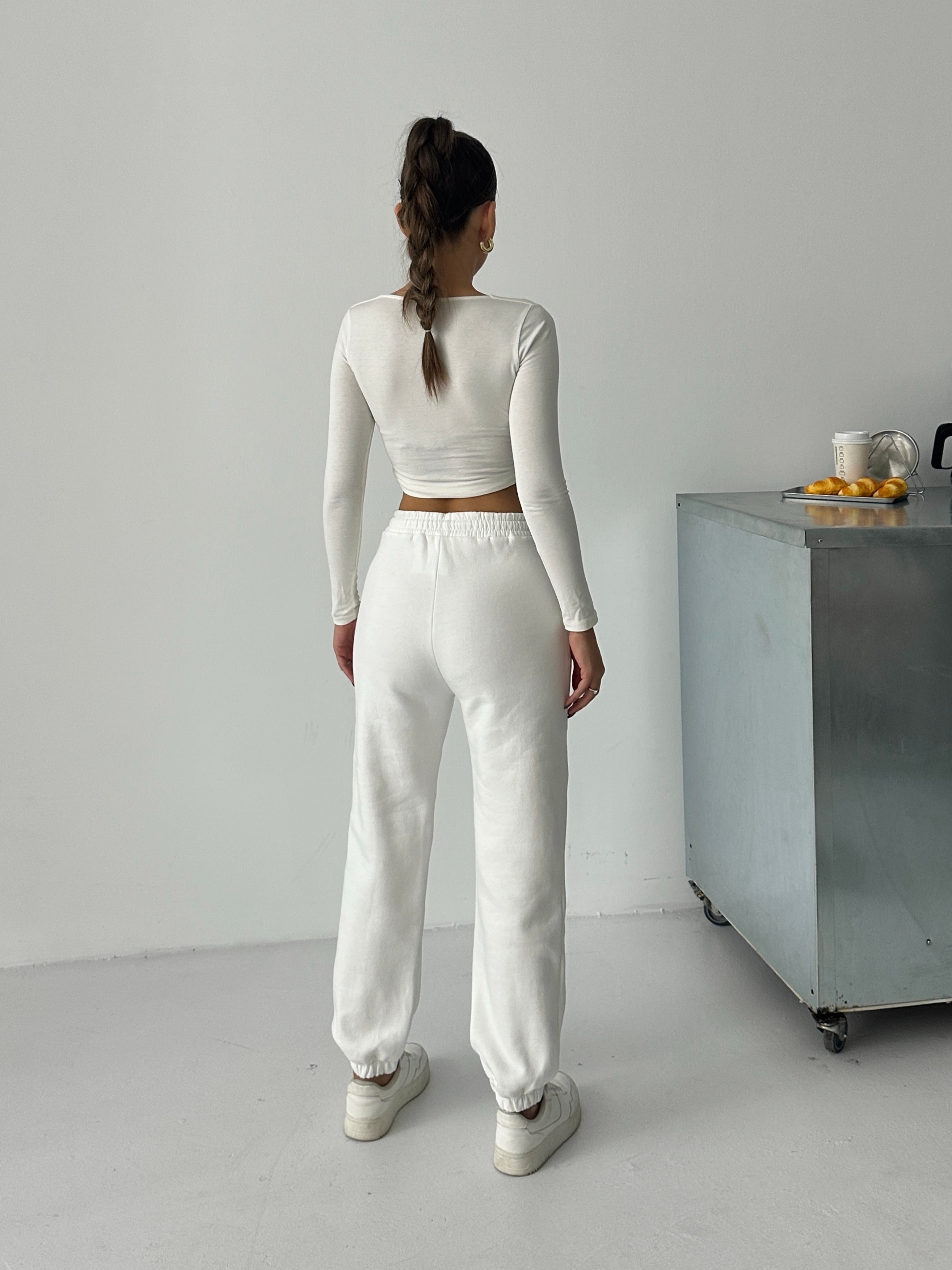 Bel Lastik Jogger Eşofman Beyaz