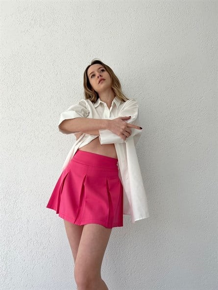 Pileli Mini Etek Pembe
