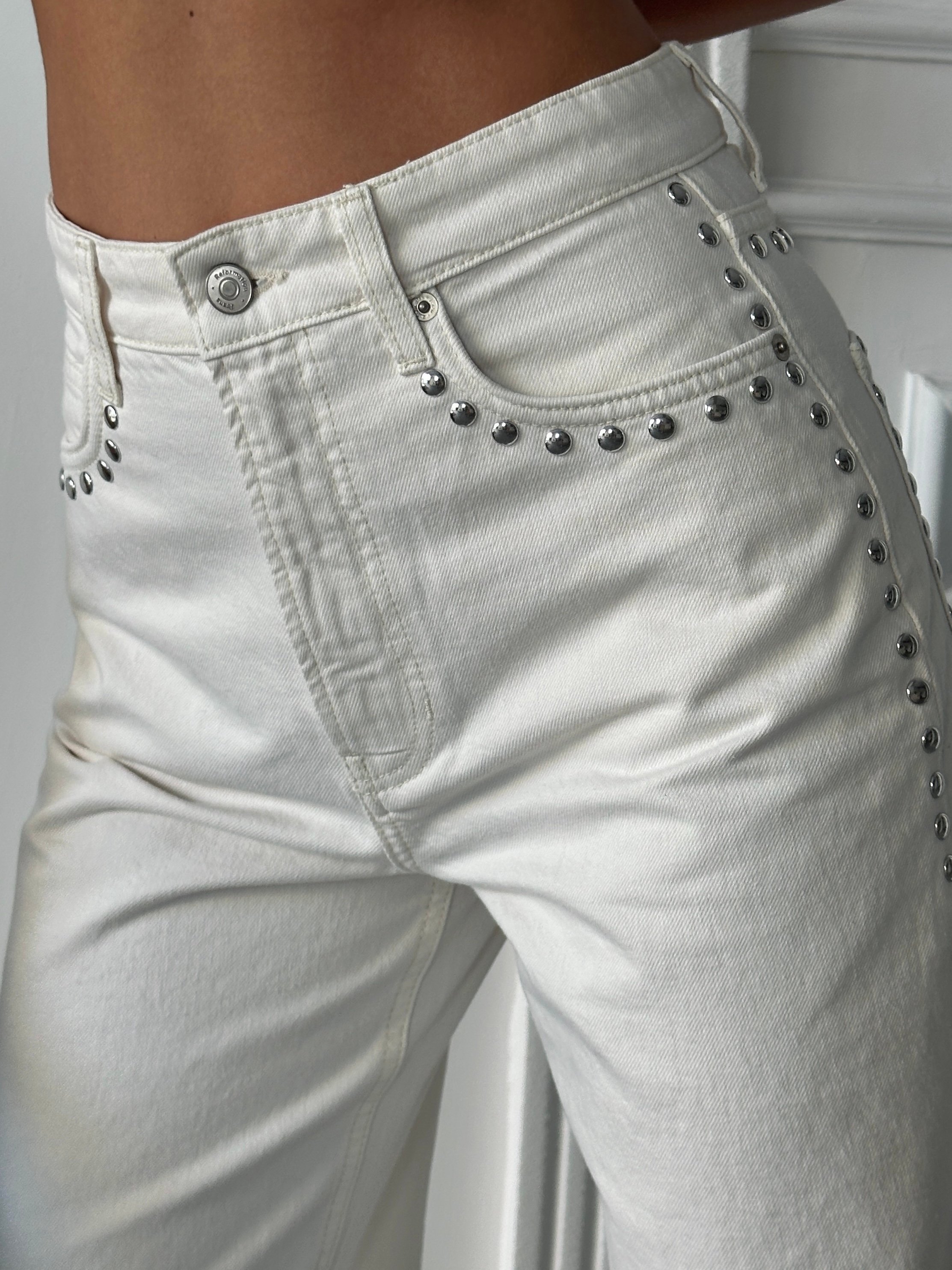 Zımba Detaylı Denim Palazzo  - Taş