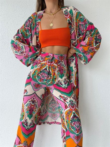 Etnik 2’li Kimono Takım Turuncu