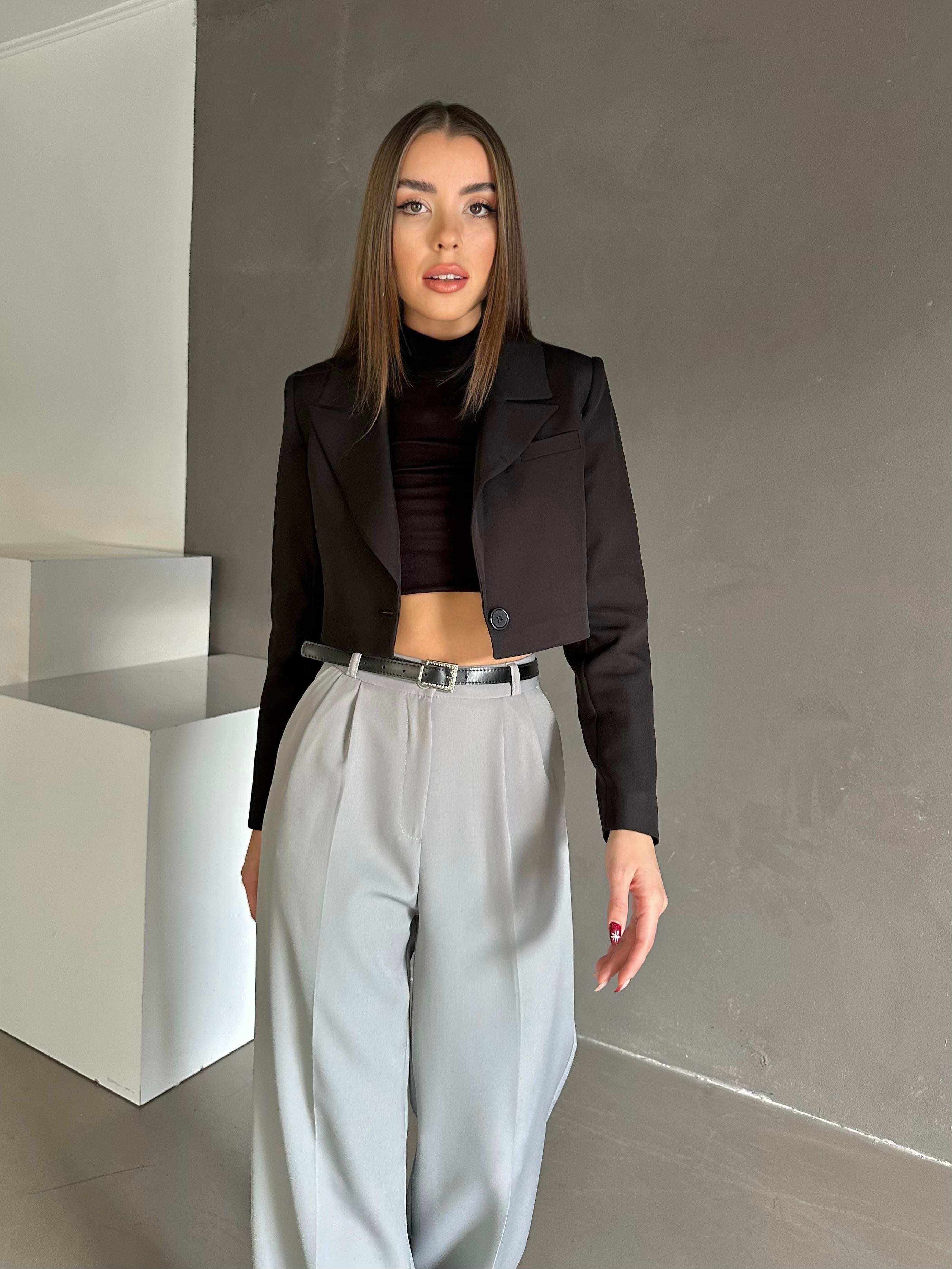 Double Crop Ceket Siyah