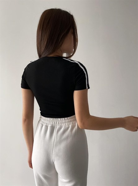 Omuz Çizgi Detay Bodysuit Siyah