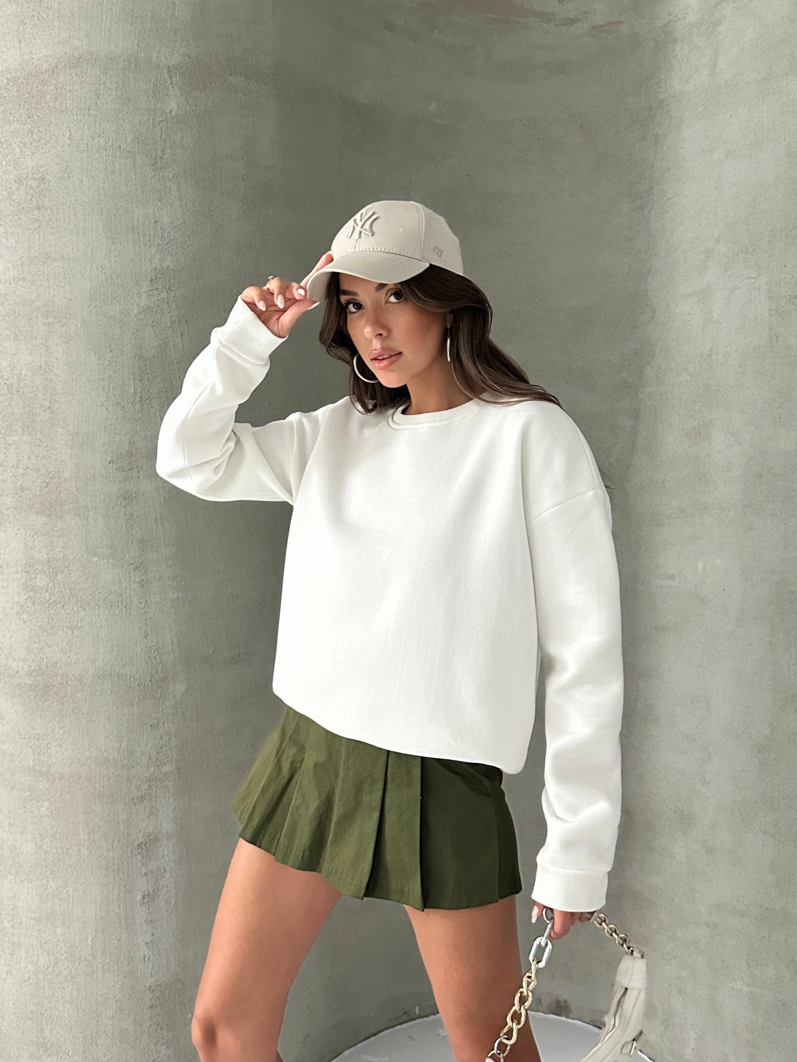 Düz Basic Sweatshırt - Beyaz