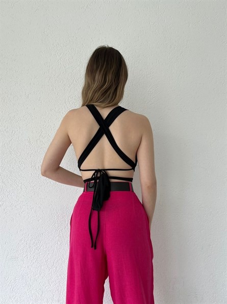 Bağlamalı Sandy Croptop Siyah