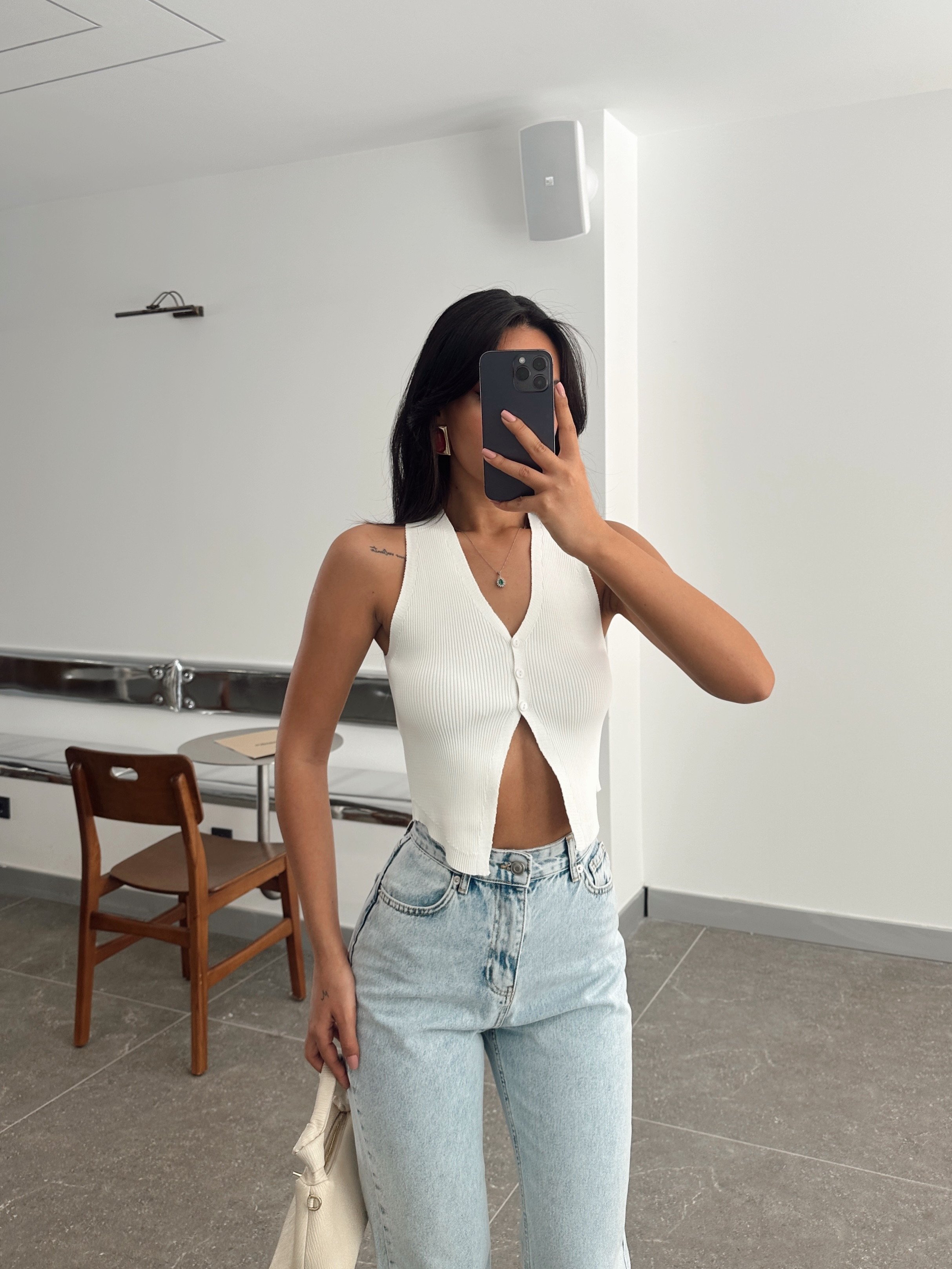 Düğmeli Crop Yelek