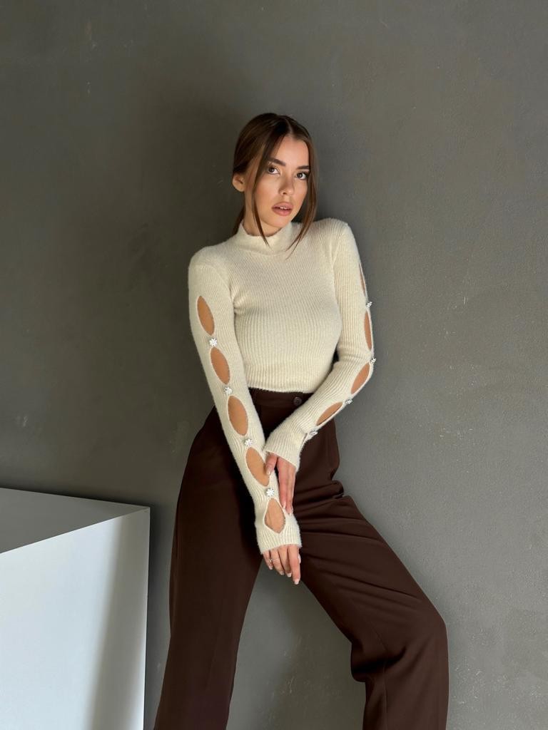 Diamond Kol Dekoltel Yumoş Triko Taş