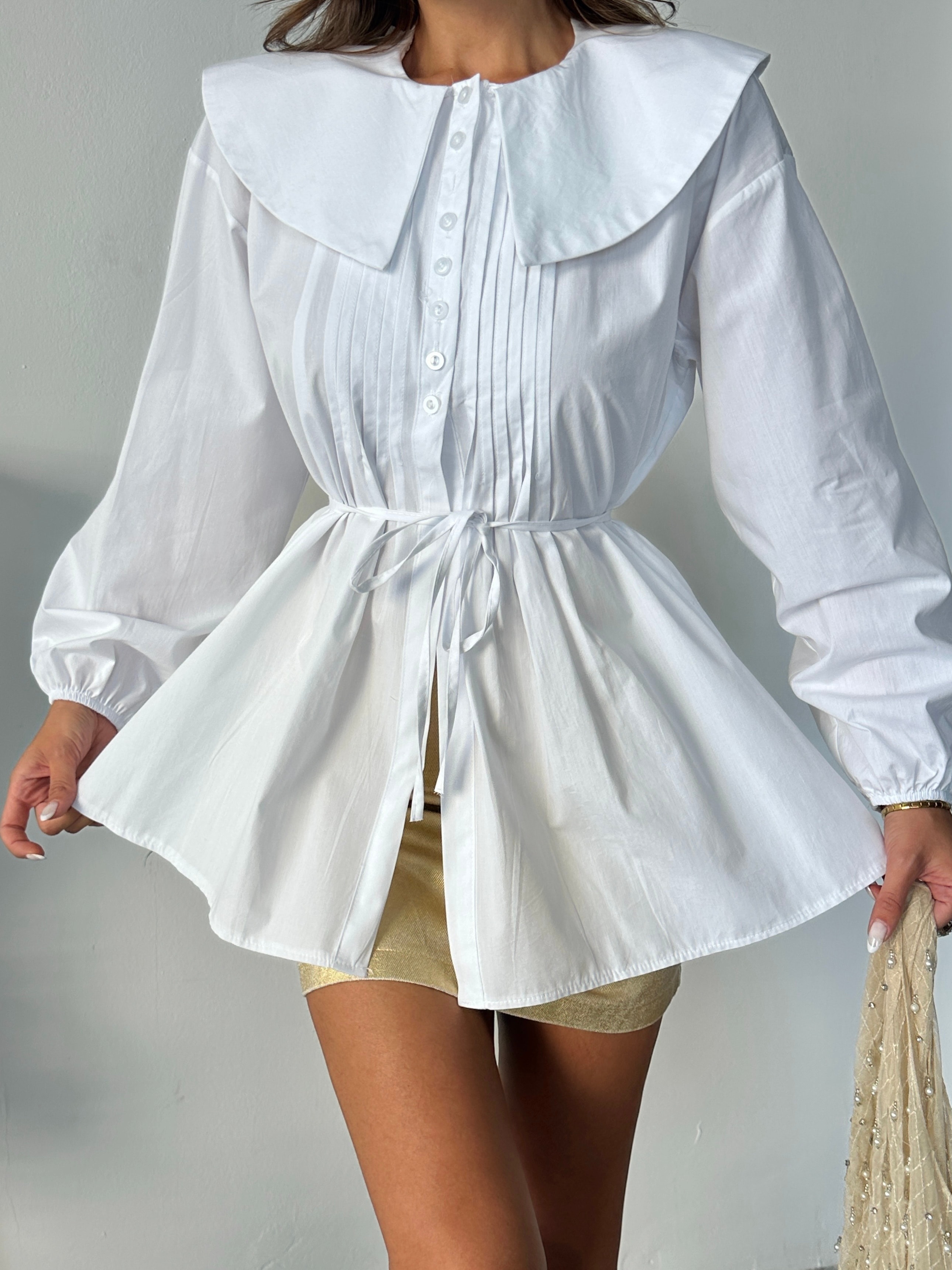 Geniş Yaka Poplin Gömlek - Beyaz