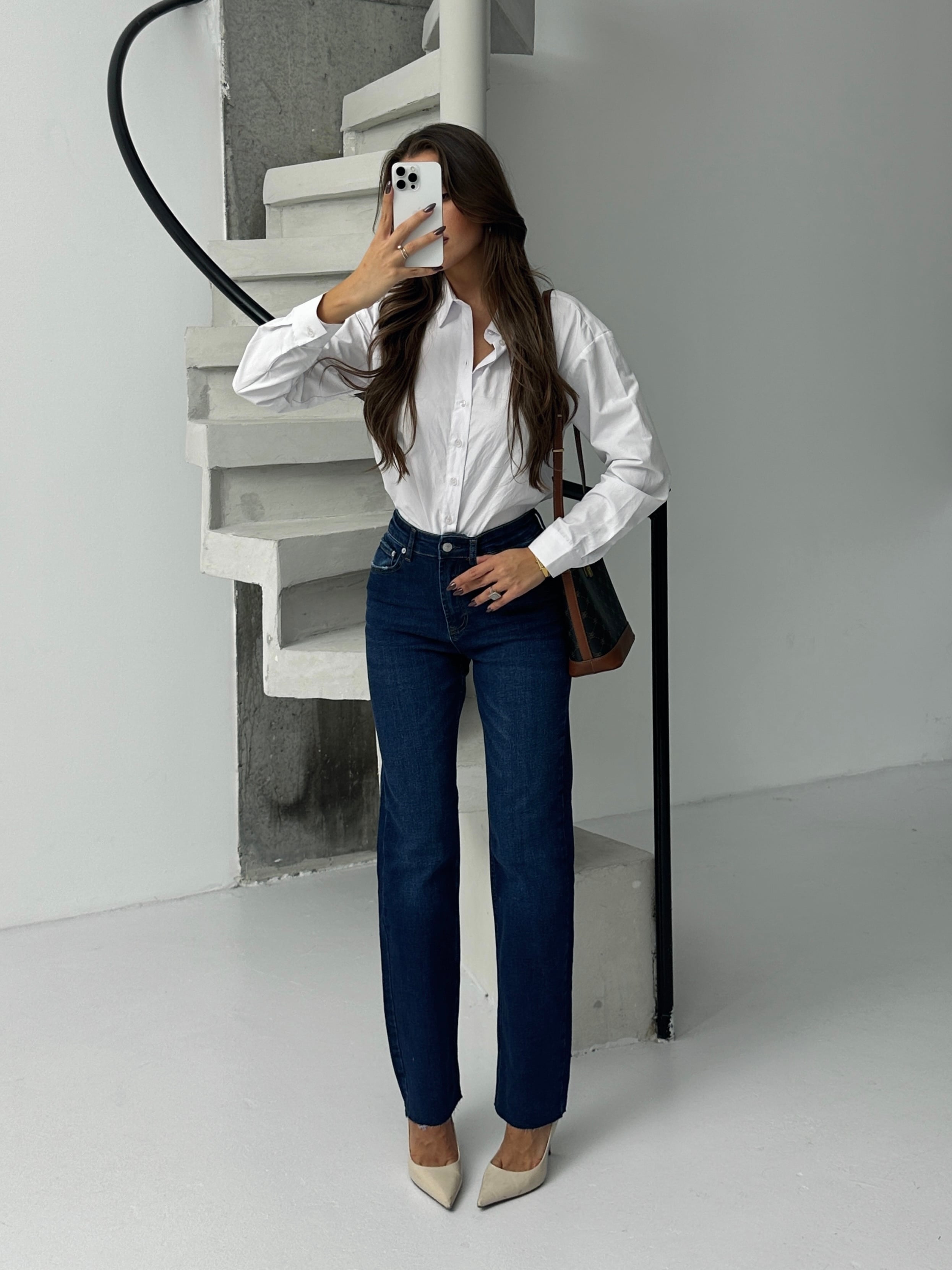 Paça Kesik Likralı Straight Jean - Lacivert