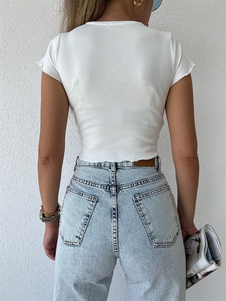 Teddy Kısakol Crop Top Beyaz