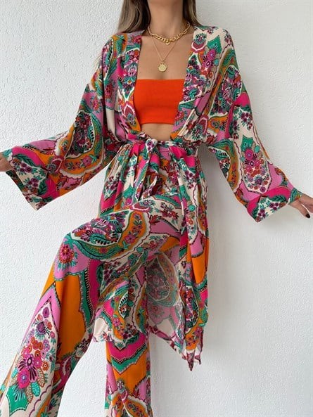 Etnik 2’li Kimono Takım Turuncu