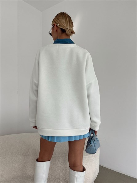 Reminder 3 İplik Oversize Sweatshirt Beyaz