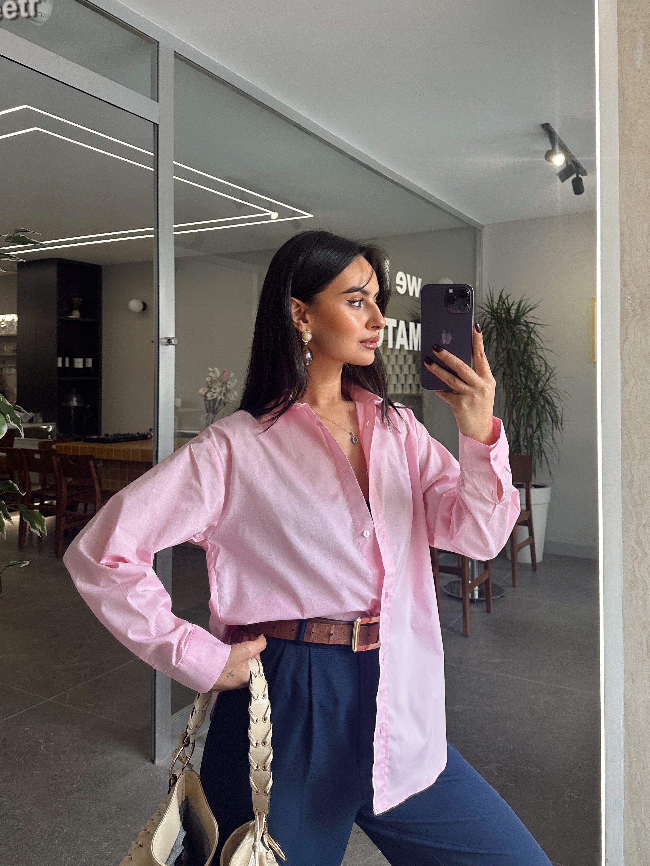 Düz Oversize Gömlek - Pembe