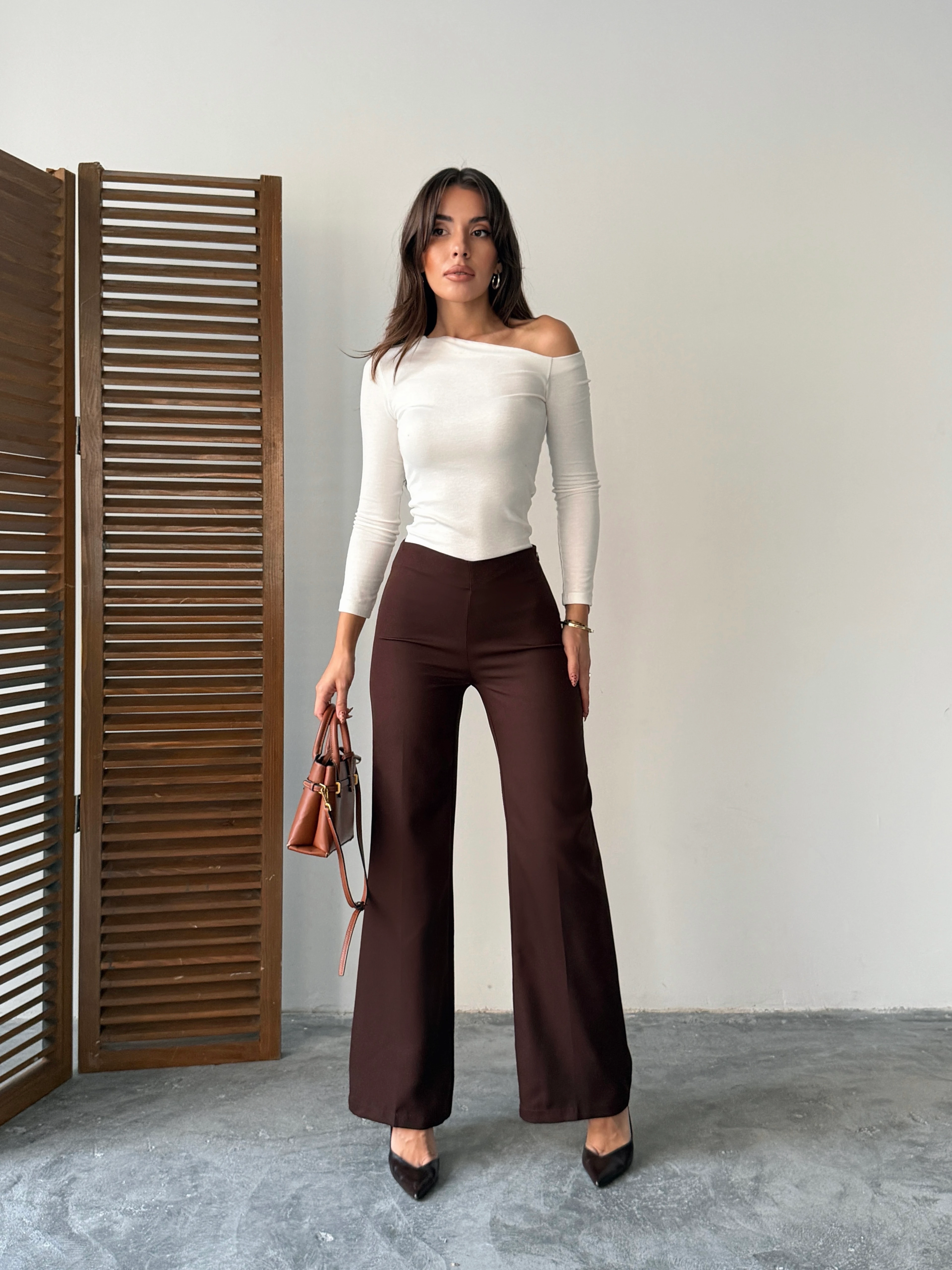 Gizli Fermuarlı Pantolon - Kahve