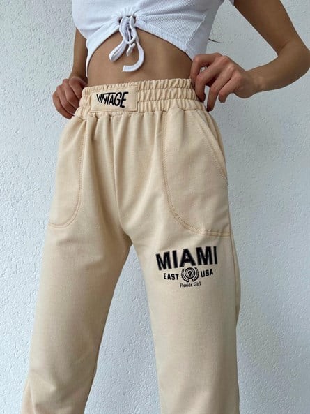 Bel Detay Miami Jogger Eşofman Krem