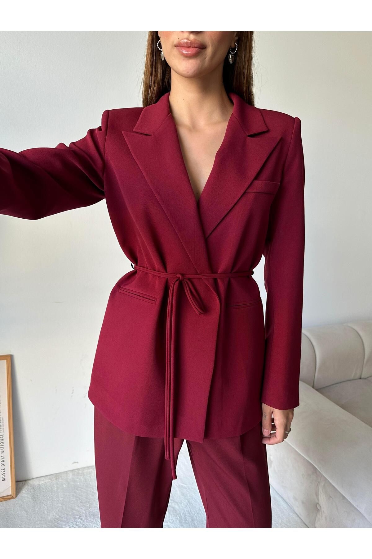 Bağlamalı Blazer Ceket Bordo