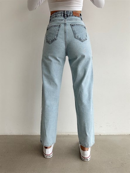 Yan Püskül Patch Mom Jean Buz Mavi