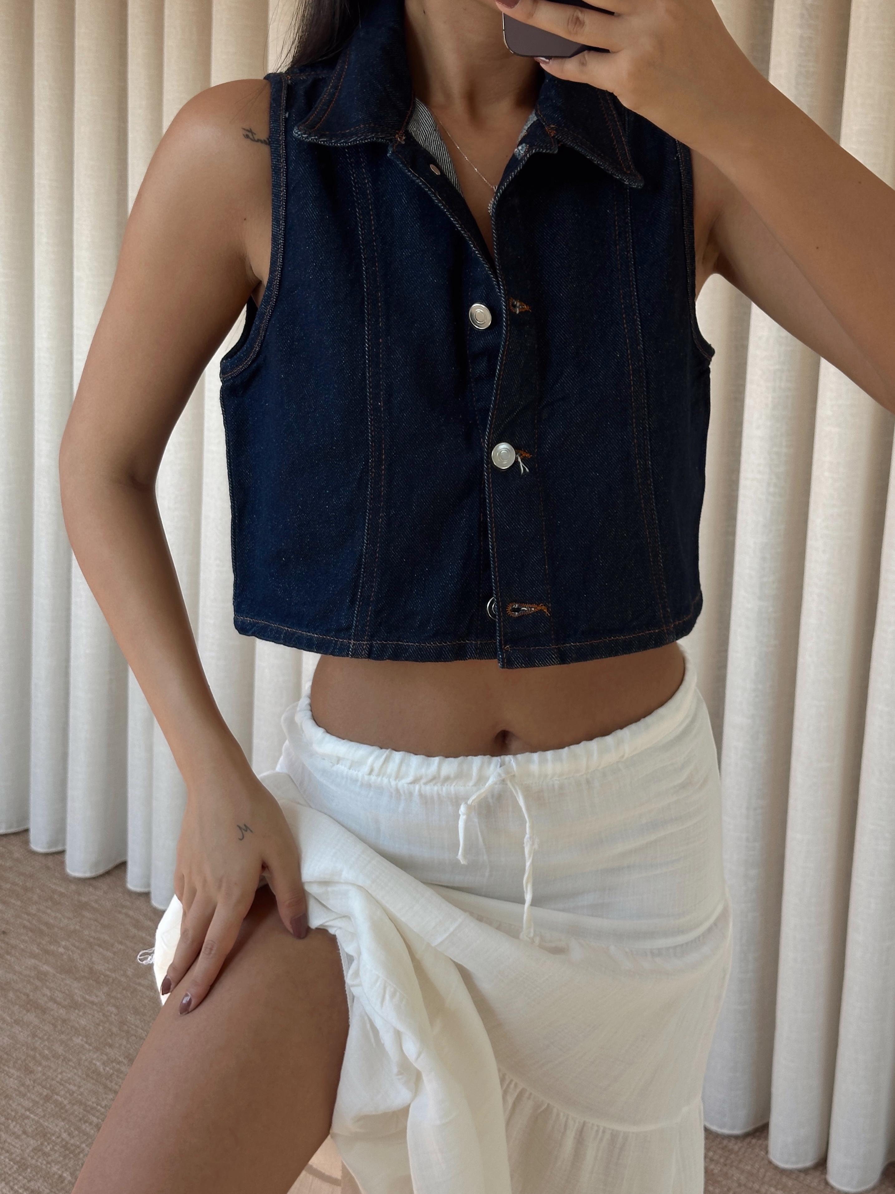 Crop Denim Yelek