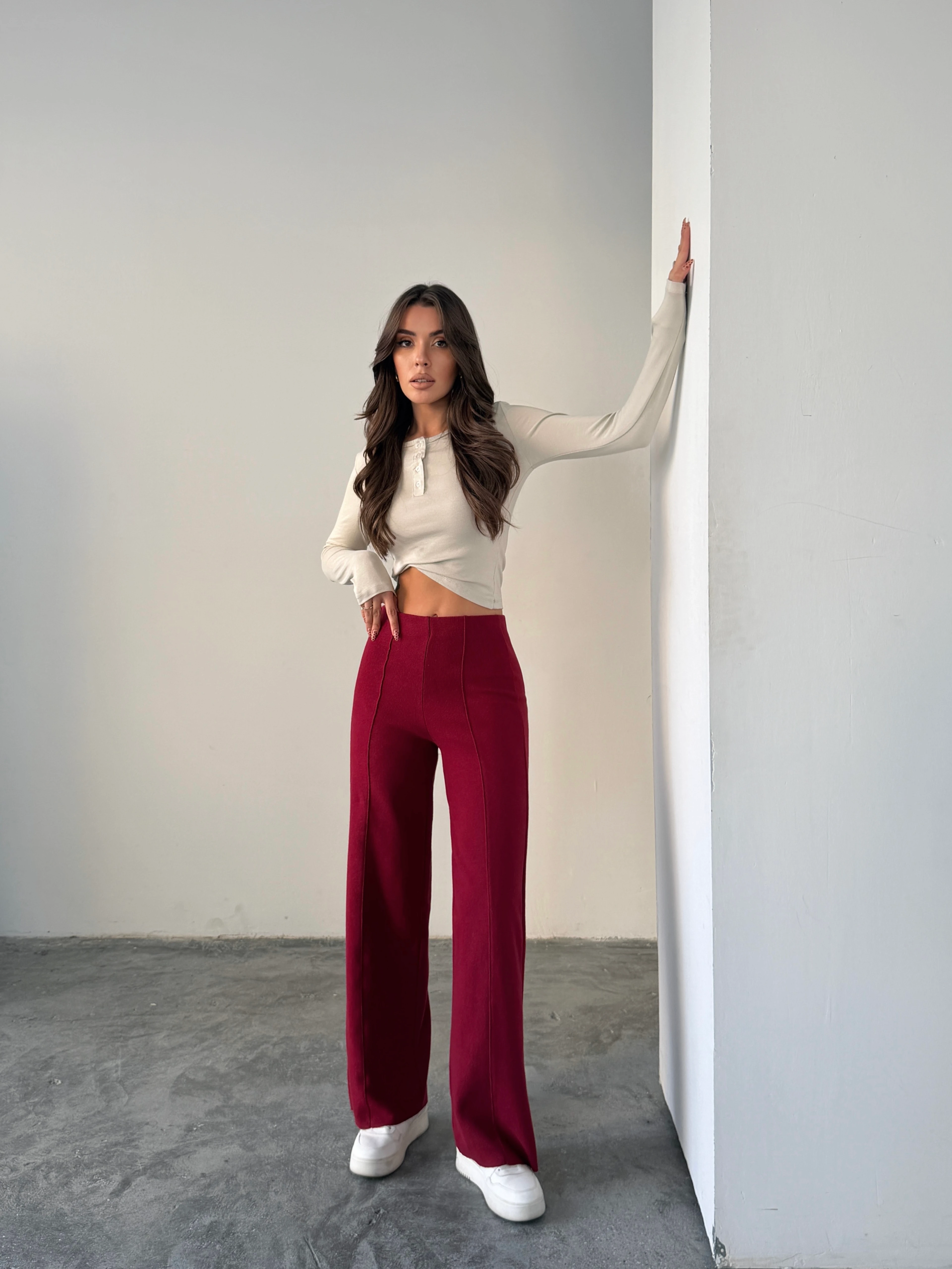 Çimalı Bel Lastik Selanik Pantolon - Bordo