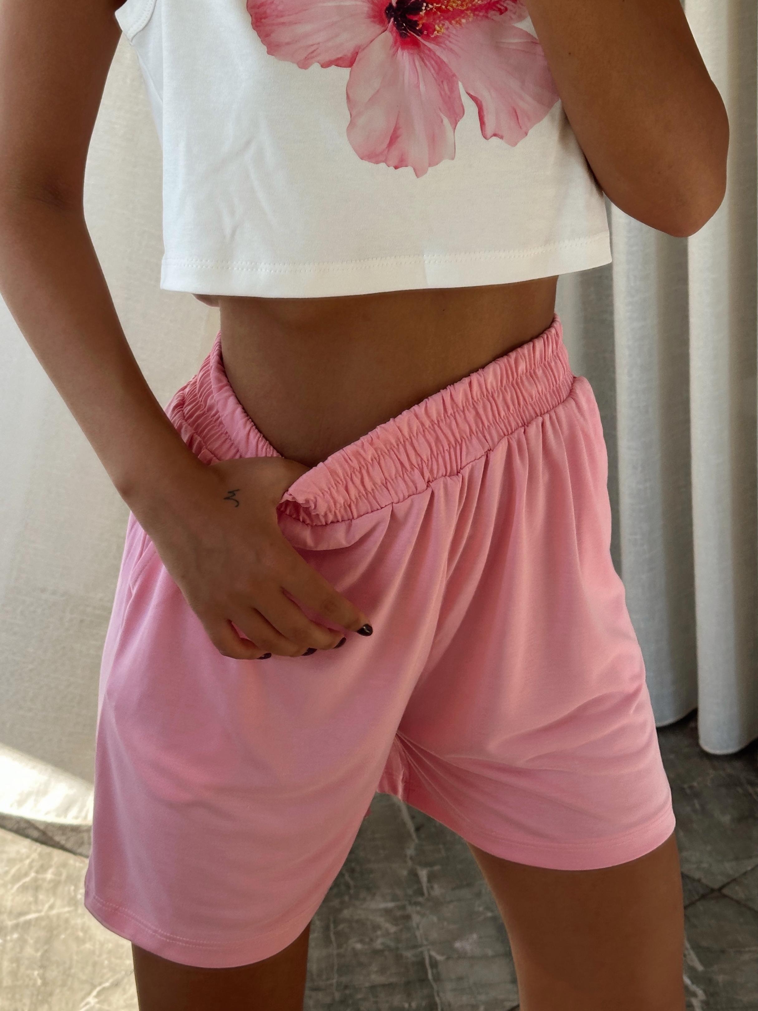 Bel Lastik Modal Şort - Pembe