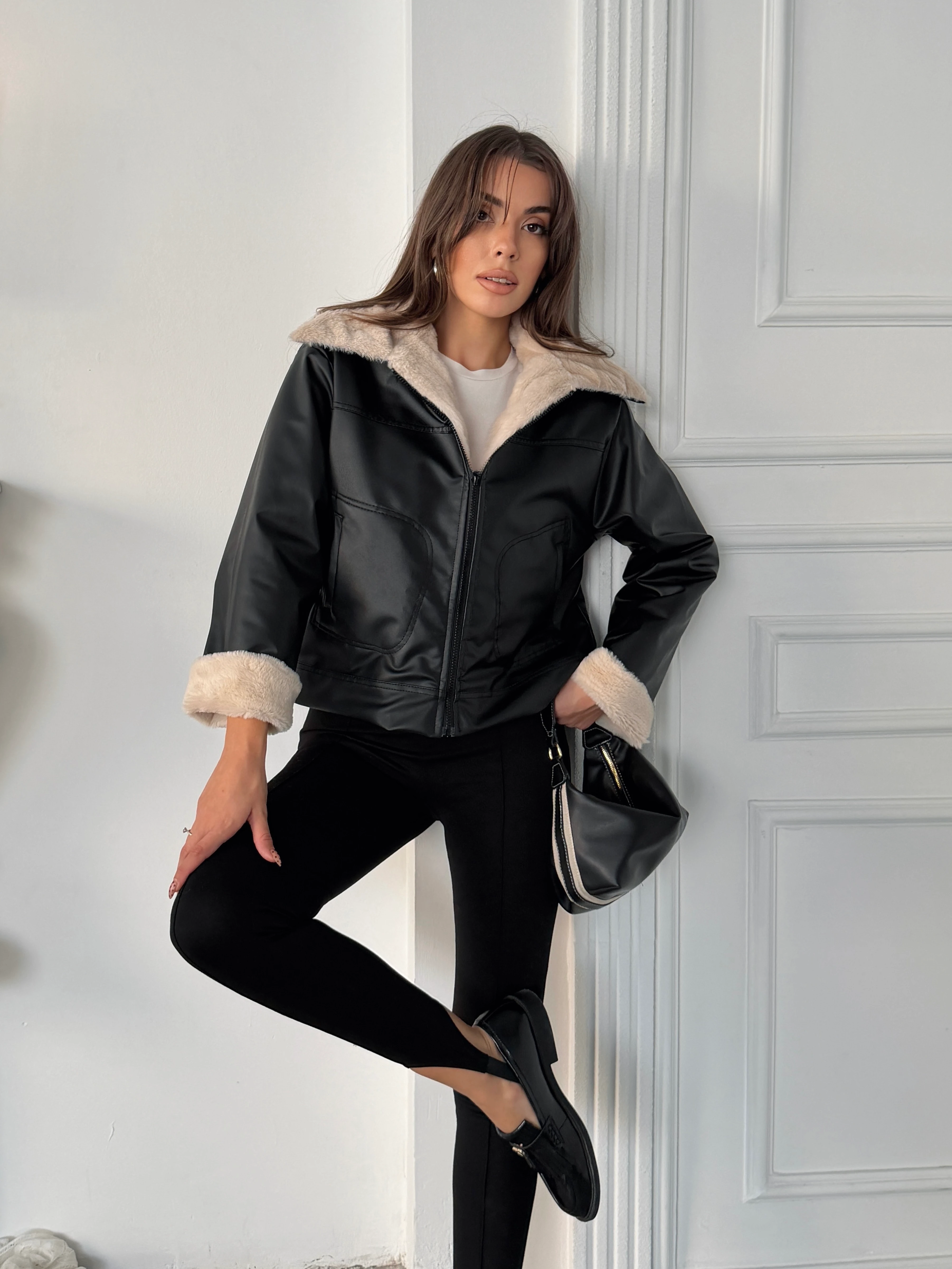 İçi Kürklü Deri Mont