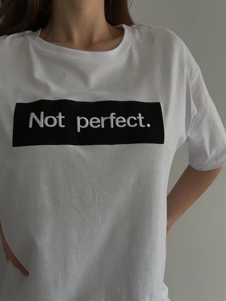 Not Perfect İşleme Oversize Basic Beyaz-Siyah